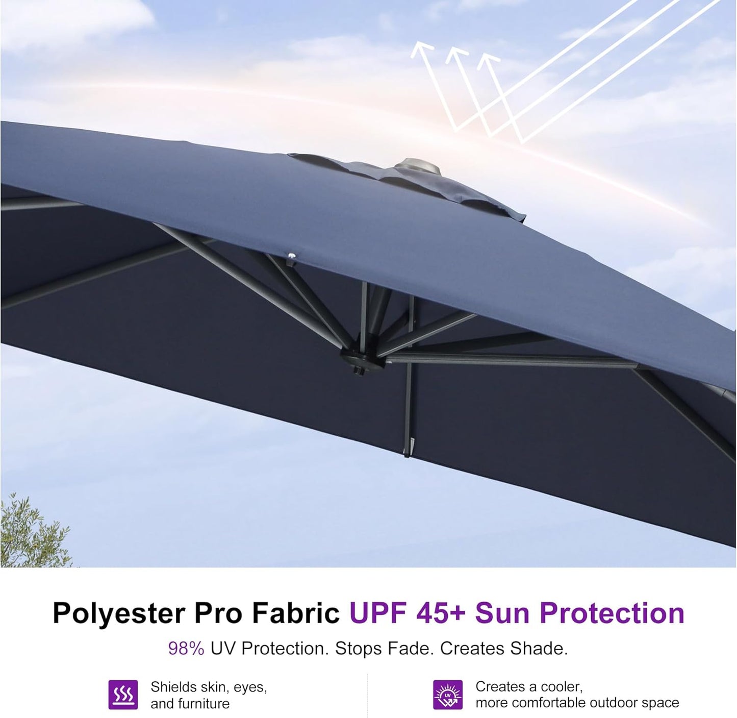 PURPLE LEAF 8 Feet Patio Umbrella Outdoor Cantilever Square Umbrella Aluminum Offset Umbrella with 360-degree Rotation for Garden Deck Pool Patio, Navy Blue