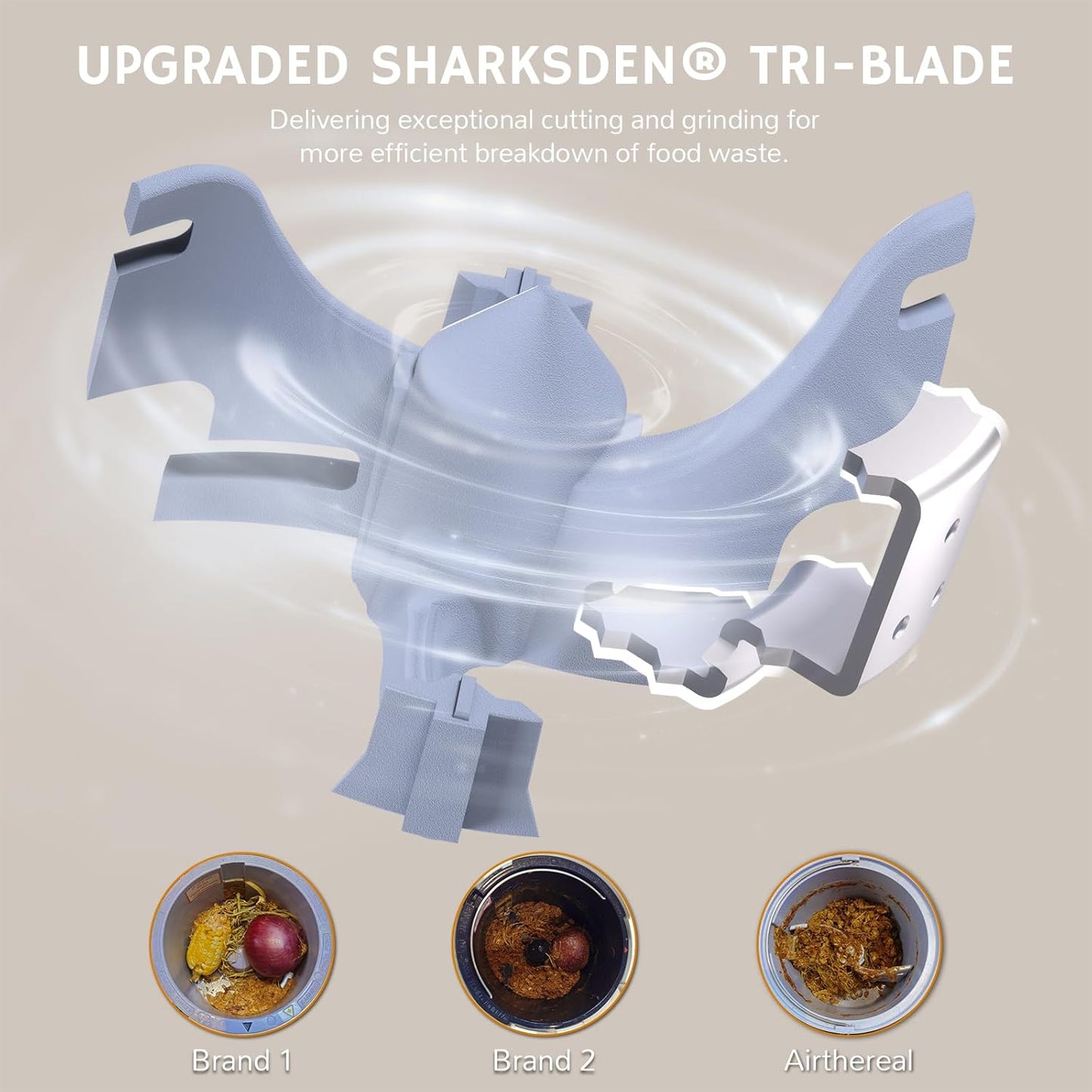 Airthereal Revive R500-V Electric Kitchen Composter with Visual Cover, Upgraded SHARKSDEN® Tri-Blade, Turn Food Waste and Scraps into Dry Natural Fertilizer for Plants, Pearl White