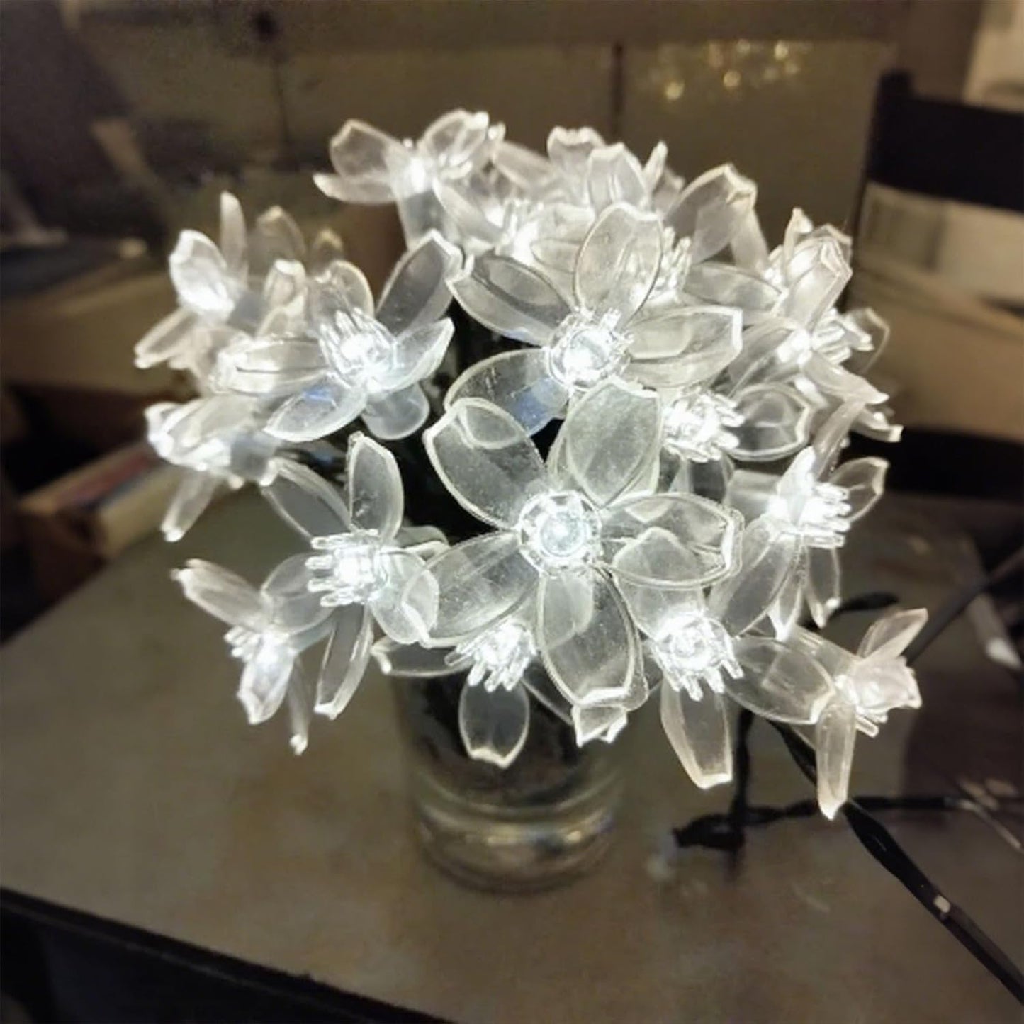 Solar String Lights, 50 LED Outdoor Flower Patio Lights Waterproof, Fairy Lights for Outside Patio Garden Fence Yard Christmas Tree Decor, Pure White