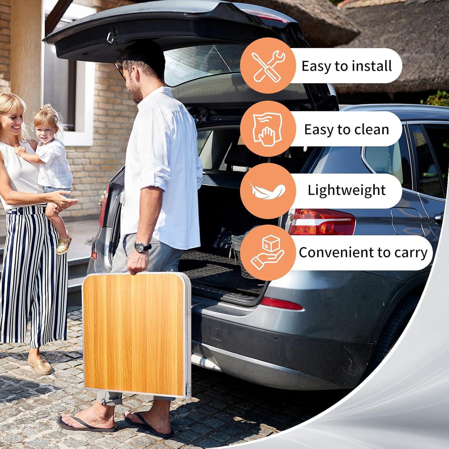 Outvita 4ft Portable Folding Camping Table, Outdoor Waterproof Adjustable Height Table, Aluminum Lightweight Suitcase Foldable Table for Picnic BBQ Beach Dining