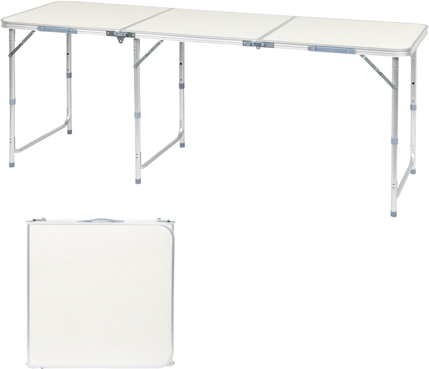 Outvita 6ft Portable Folding Camping Table, Outdoor Waterproof Adjustable Height Table, Aluminum Lightweight Suitcase Foldable Table for Picnic BBQ Beach Dining