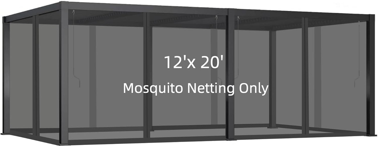 12x20FT Mosquito Netting for Gazebo,Pergola,Pop up Canopy Tent,6-Panel with Zipper for Outdoor Patio,Backyard (Black,Mosquito Net Only)