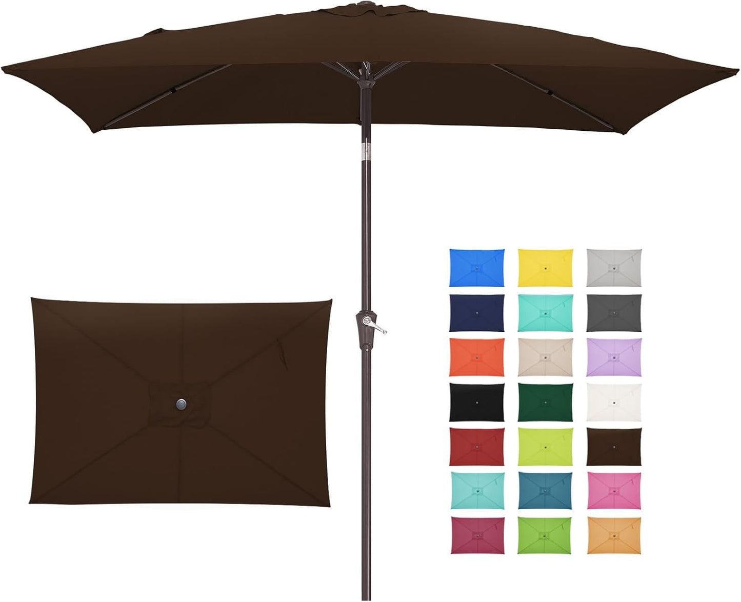 JEAREY 6.5x10 ft Rectangular Patio Umbrellas Outdoor Market Umbrella with Push Button Tilt and Crank, Rectangle Table Umbrella 6 Sturdy Ribs UV Protection for Pool Garden Backyard Deck, Brown