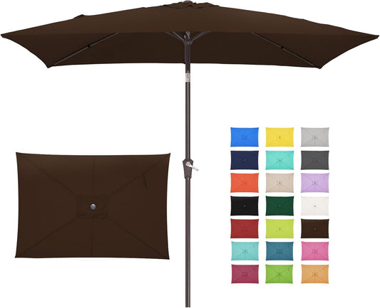 JEAREY 6.5x10 ft Rectangular Patio Umbrellas Outdoor Market Umbrella with Push Button Tilt and Crank, Rectangle Table Umbrella 6 Sturdy Ribs UV Protection for Pool Garden Backyard Deck, Brown