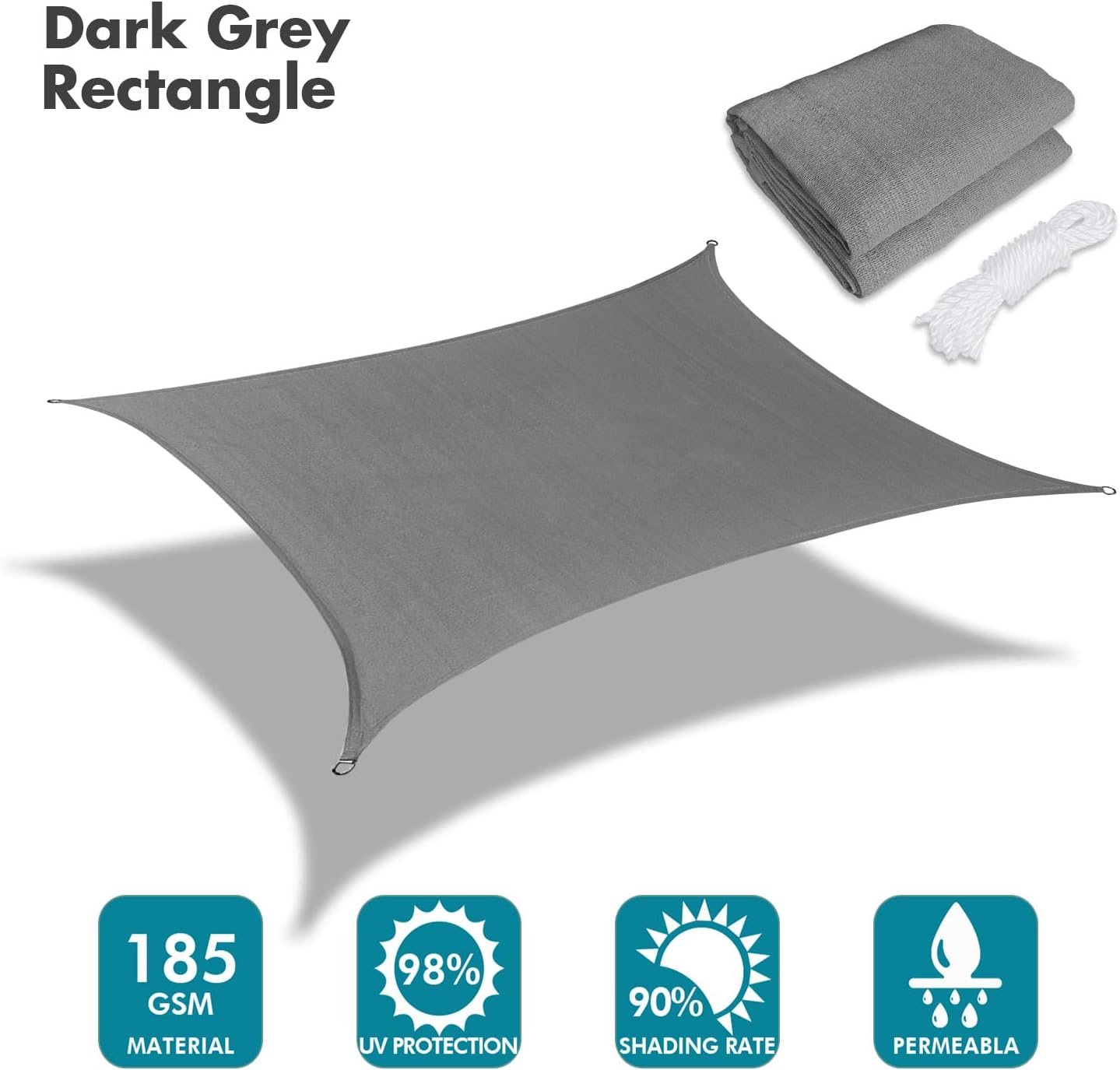 KANAGAWA 10'X24' Dark Gray Custom Size Sun Shade Sail Rectangle UV Block Canopy Cover for Patio Backyard Lawn Garden Outdoor (Customized Available)