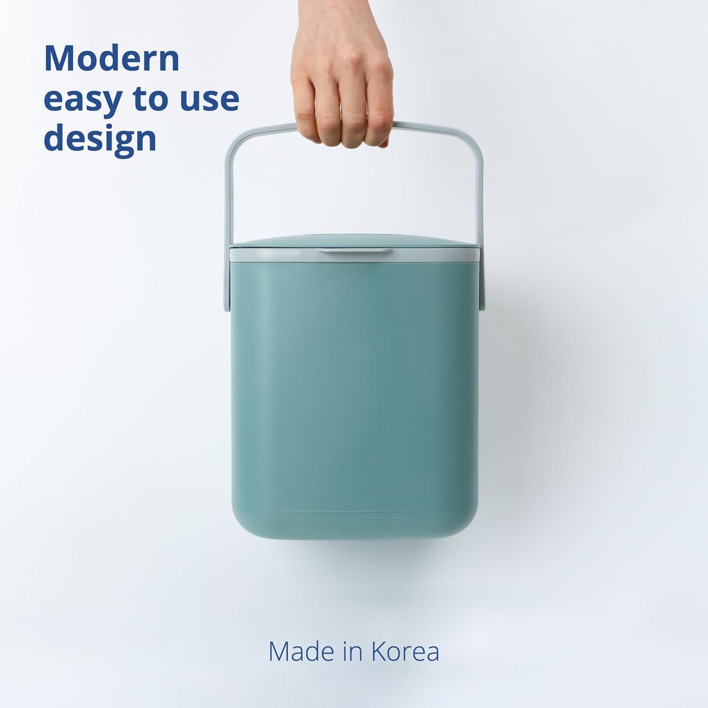 Blue Ginkgo Kitchen Compost Bin [5L / 1.32 GAL] – Filter-Free, Odor-Tight Countertop Food Waste Pail with Handles (Made in Korea, Green)