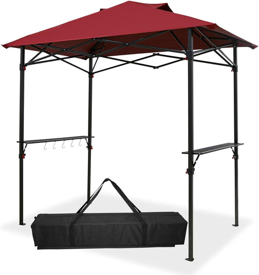 Outdoor Pop up Barbeque Grill Gazebo 8x5 with Carry Bag, Portable BBQ Canopy Tent with Handy Wired Shelf, Red