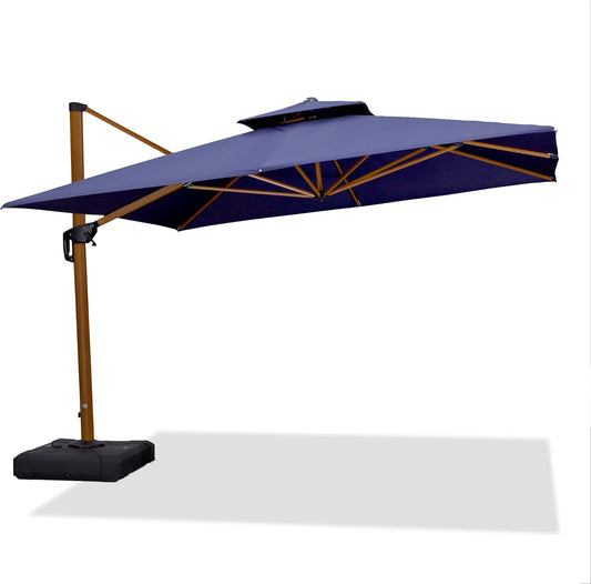 PURPLE LEAF 11ft Patio Umbrella Outdoor Square Umbrella Large Cantilever Umbrellas Windproof Offset Umbrellas Heavy Duty Sun Umbrella for Garden Deck Pool Patio, Navy Blue