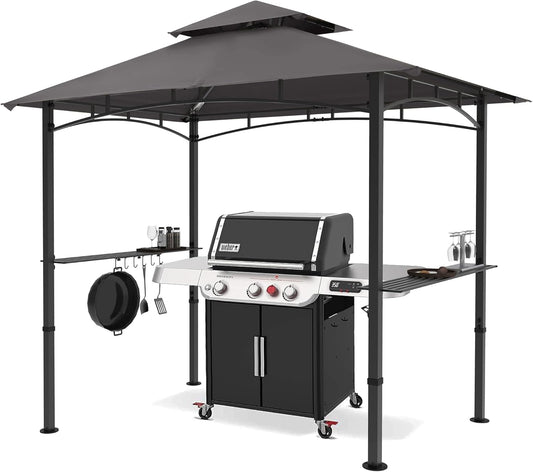 MASTERCANOPY 8 x 5 Grill Gazebo Outdoor BBQ Gazebo Canopy with 2 LED Lights (Gray)
