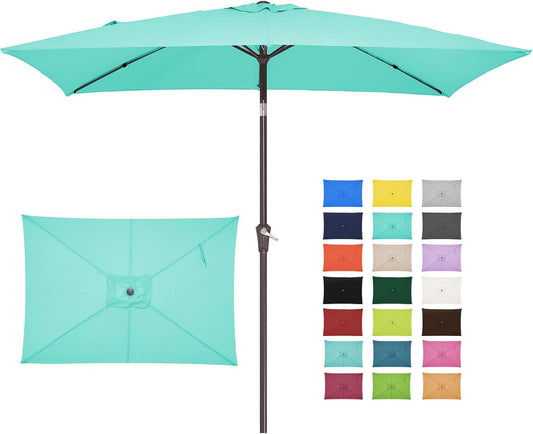 JEAREY 6.5x10 ft Rectangular Patio Umbrellas Outdoor Market Umbrella with Push Button Tilt and Crank, Rectangle Table Umbrella 6 Sturdy Ribs UV Protection for Pool Garden Backyard Deck, Aqua Sky