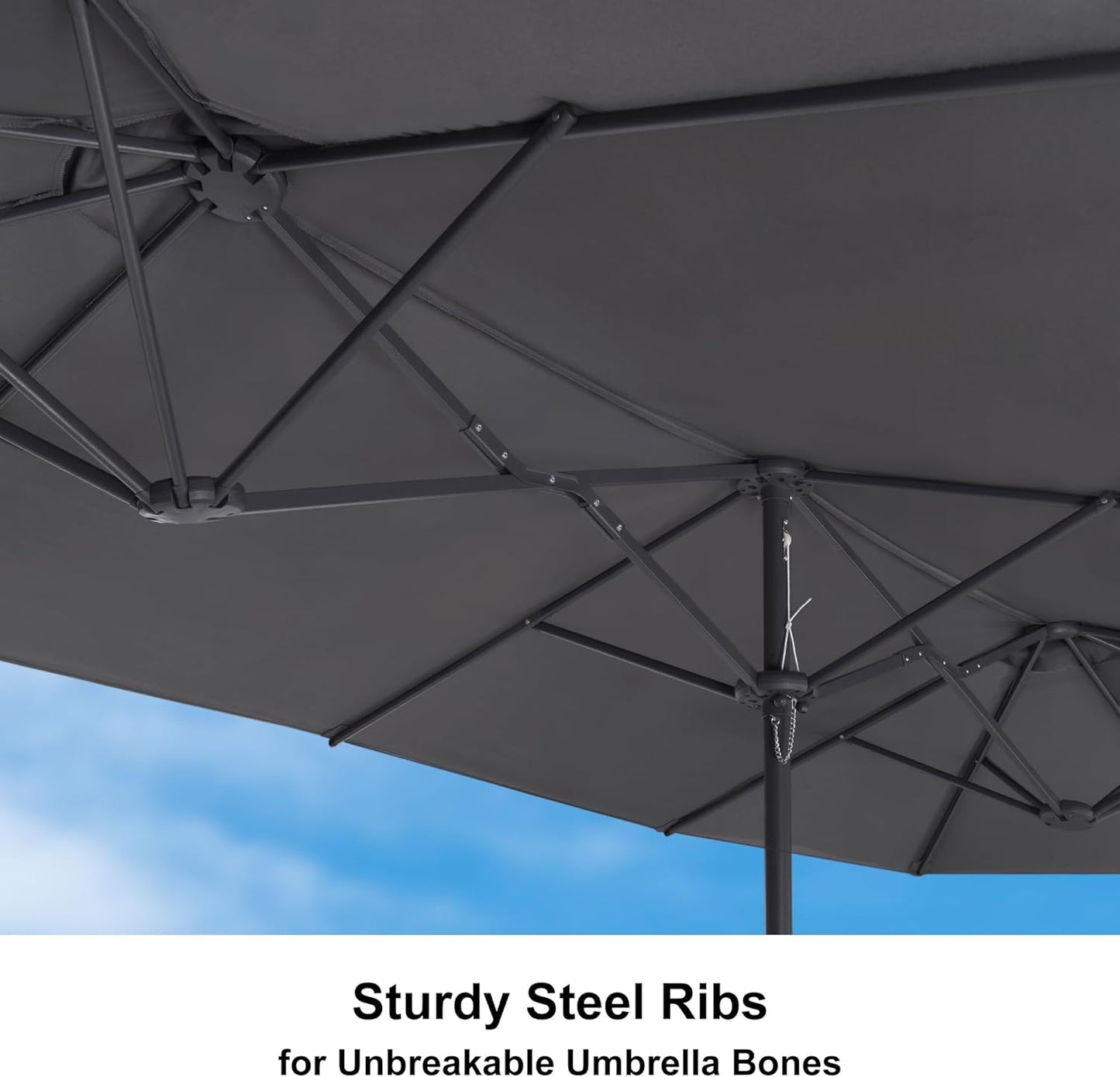 PURPLE LEAF 14ft Patio Market Umbrella Outdoor Double-Sided Umbrella with Base and Crank Rectangle Table Umbrella for Pool Deck Garden, Grey