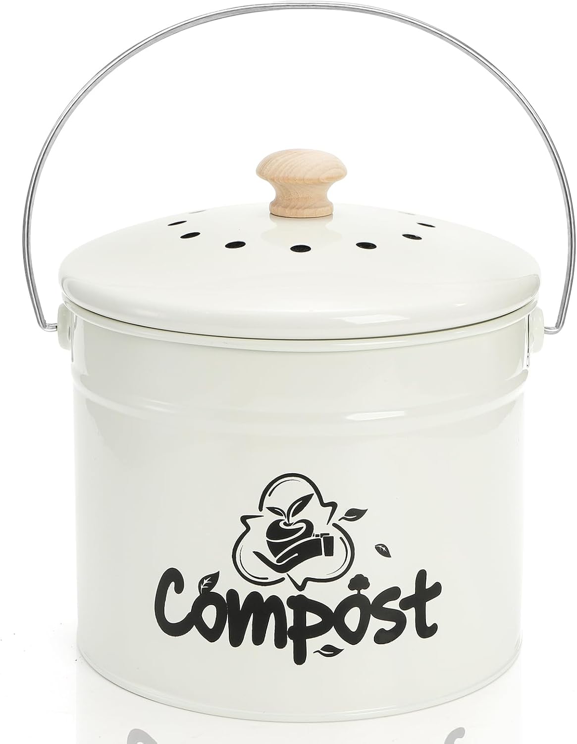 Small Kitchen Compost Bin, 1 Gallon Odorless Composter Container, Food Waste Bucket with Charcoal Filter Lid, Indoor Farmhouse Composting Pail Canister for Trash Scraps, Carrying Handle