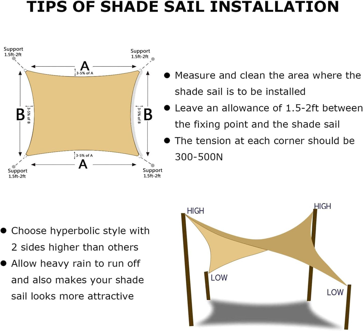 KANAGAWA 14'X18' Sand Custom Size Sun Shade Sail Rectangle UV Block Canopy Cover for Patio Backyard Lawn Garden Outdoor (Customized Available)