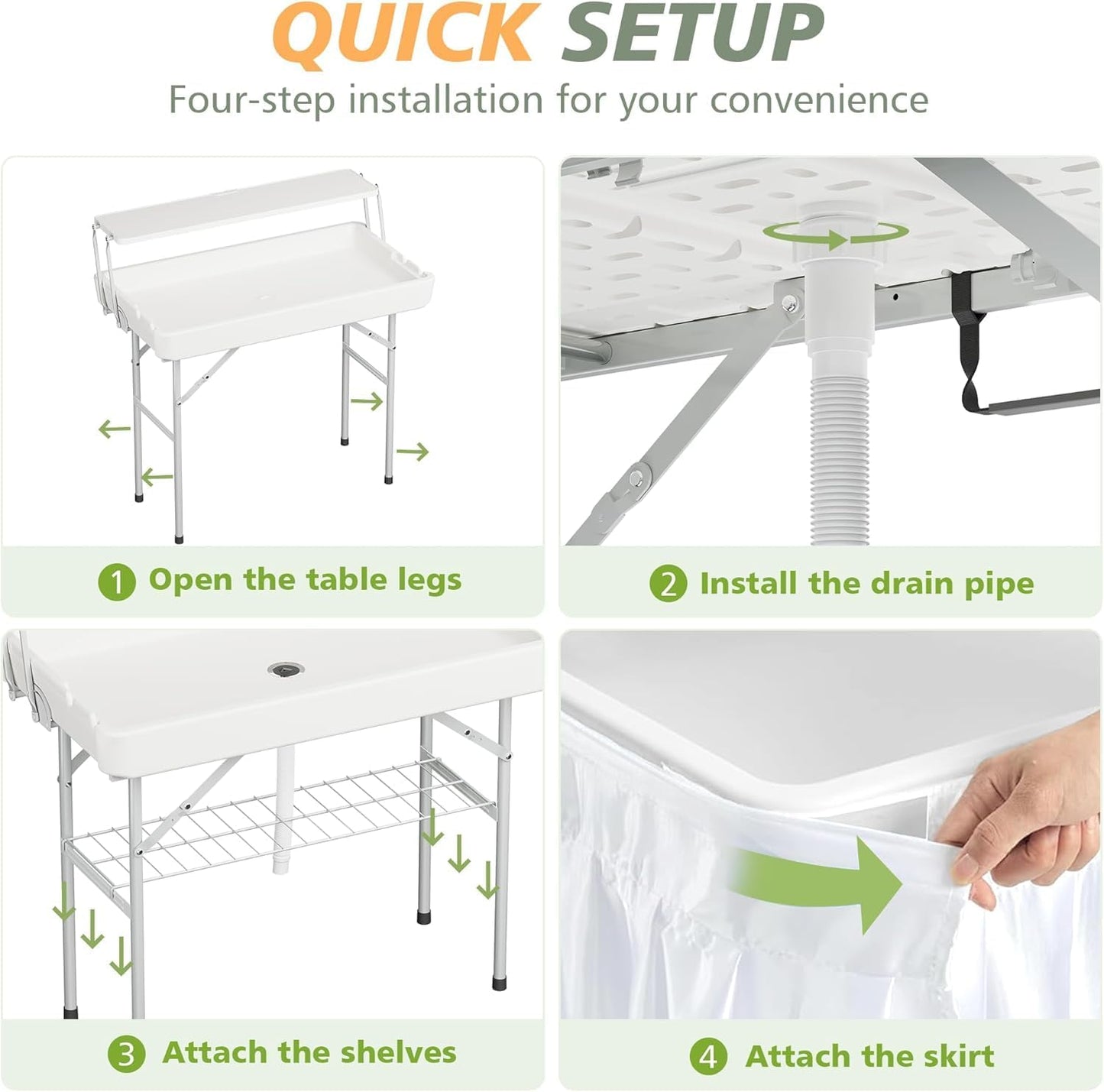 Outdoor Ice Cooler Folding Table with Extra Storage Shelf,Ice Tables for Parties with Drain,Cooler Server for Camping, Picnic, Wedding, BBQ, White