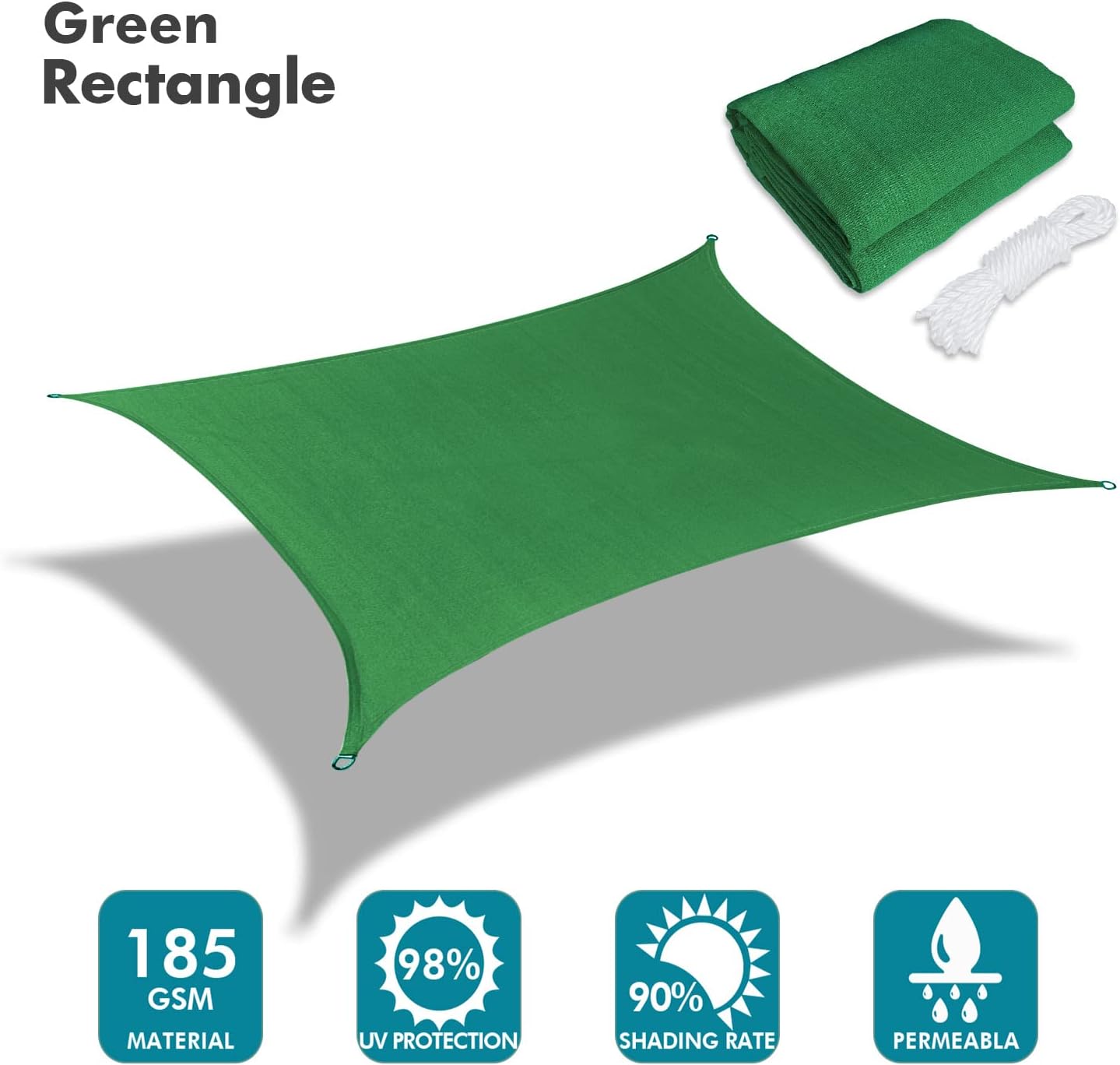 KANAGAWA 14'X16' Dark Green Custom Size Sun Shade Sail Rectangle UV Block Canopy Cover for Patio Backyard Lawn Garden Outdoor (Customized Available)