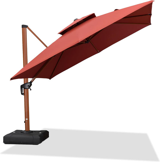 PURPLE LEAF 10ft Patio Umbrella Outdoor Square Umbrellas Large Cantilever Umbrella Windproof Offset Umbrellas Heavy Duty Sun Umbrella for Garden Deck Pool Patio, Brick Red