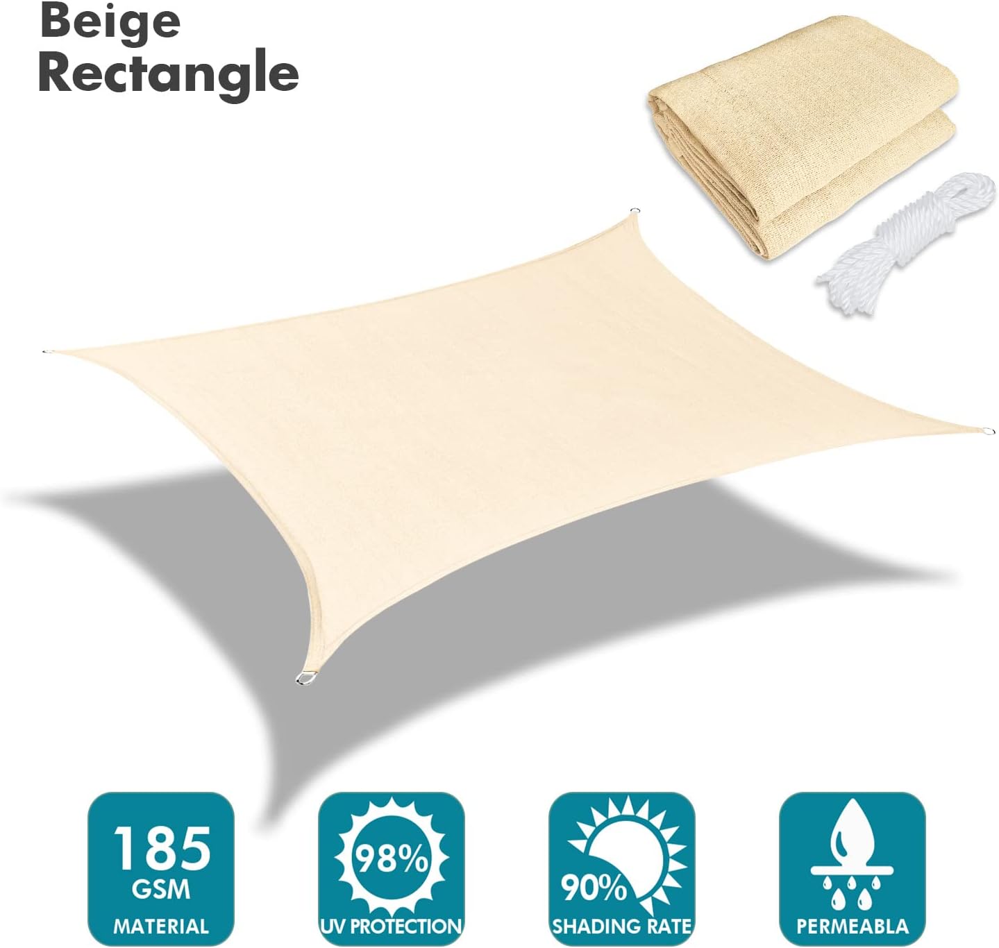 KANAGAWA 10'X13' Cream Custom Size Sun Shade Sail Rectangle UV Block Canopy Cover for Patio Backyard Lawn Garden Outdoor (Customized Available)