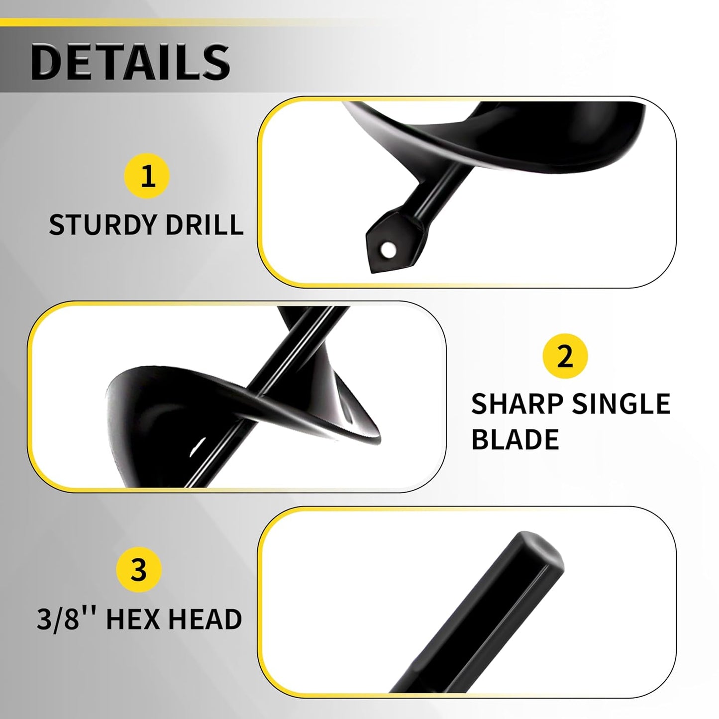 3" x 24" Garden Auger Drill Bit for Planting and Post Hole Digging - Upgraded Spiral Design, Solid Shaft - Hex Driver Drill Compatible