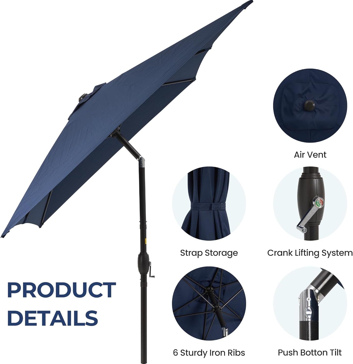 SUNVIVI OUTDOOR Patio Umbrella, 6.5' x 10' Rectangular Patio Umbrella, Metal Pole Square Outdoor Umbrella with Crank and Push Button Tilt, 6 Steel Ribs, Polyester Canopy