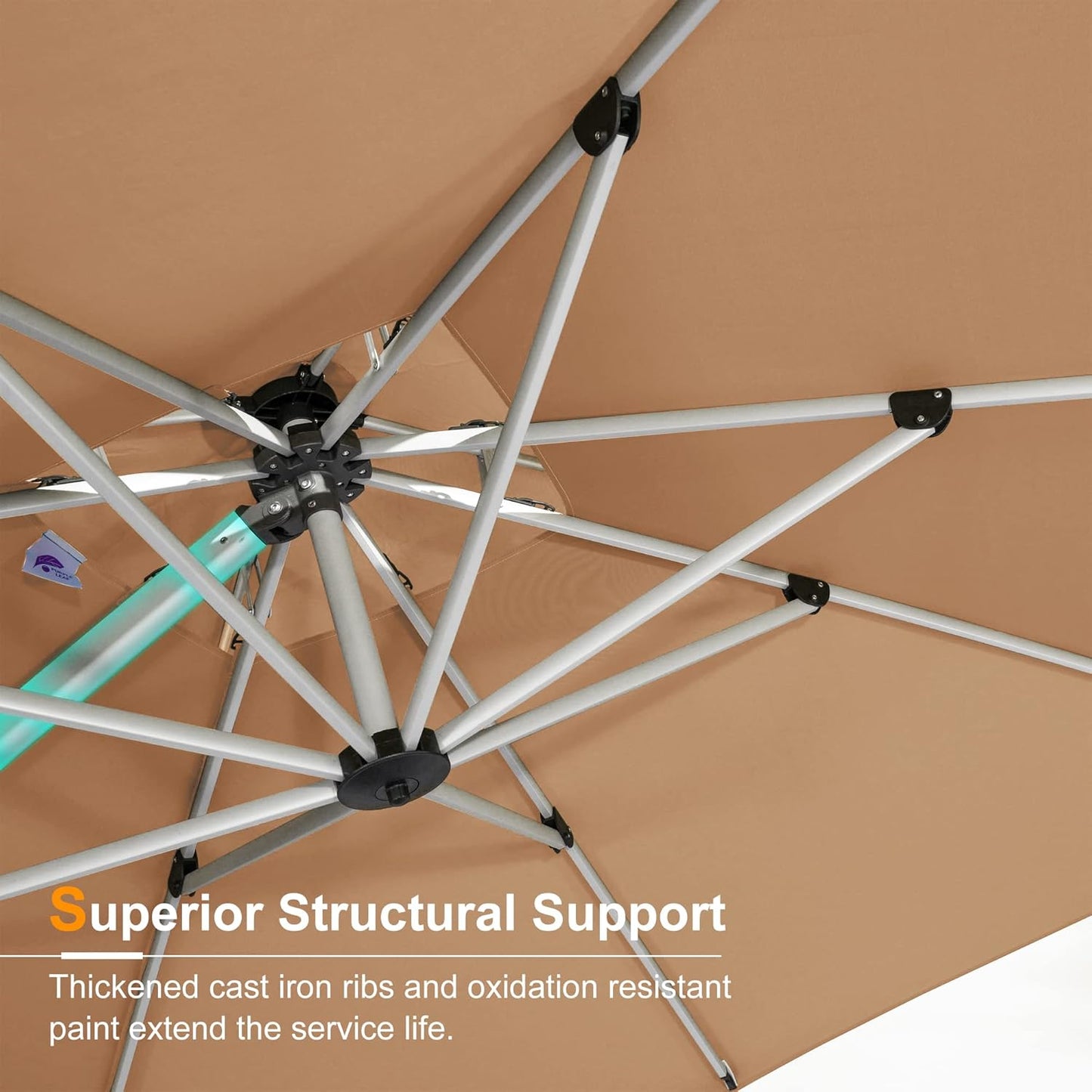 PURPLE LEAF 13 Feet Double Top Round Deluxe Patio Umbrella Offset Hanging Umbrella Outdoor Market Umbrella Garden Umbrella, Beige