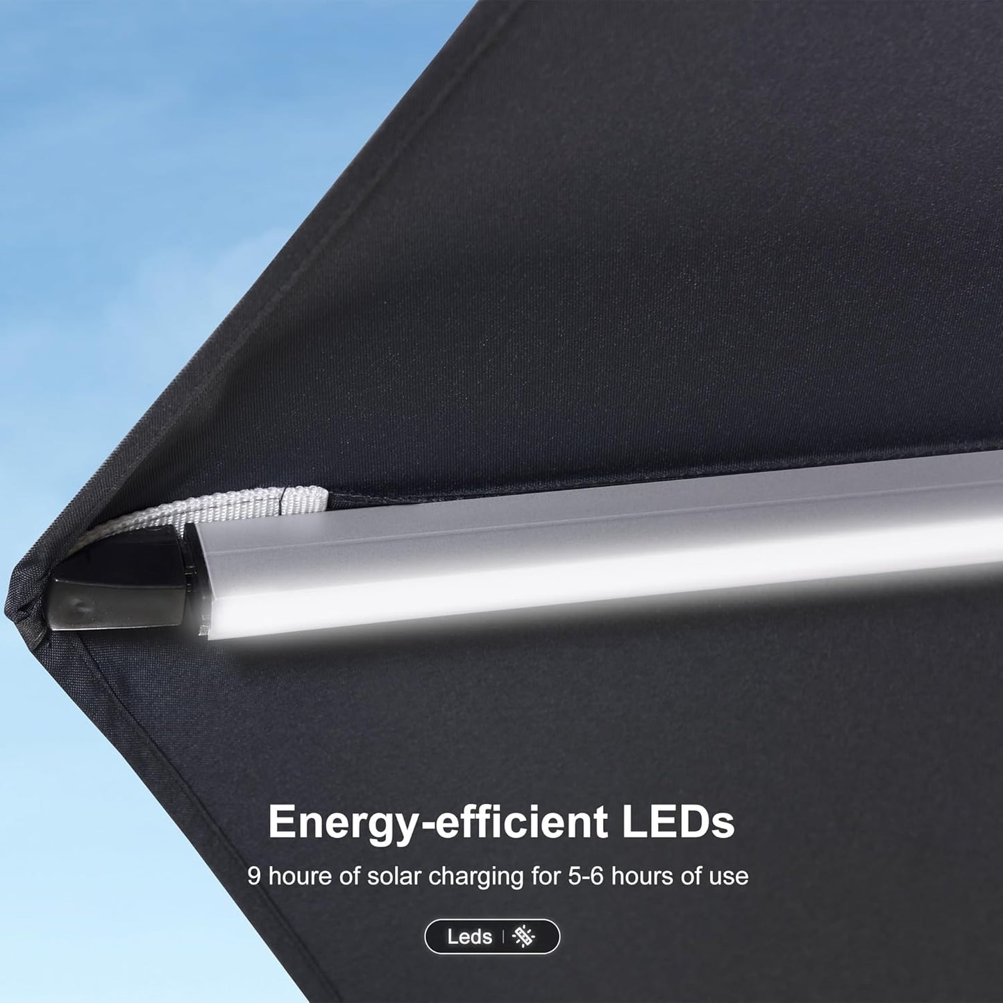 PURPLE LEAF 10ft Solar powered LED Patio Umbrella Outdoor Round Umbrellas Large Cantilever Umbrella with LED lights Windproof Offset Heavy Duty Sun Umbrellas for Garden Deck Pool Patio, Grey