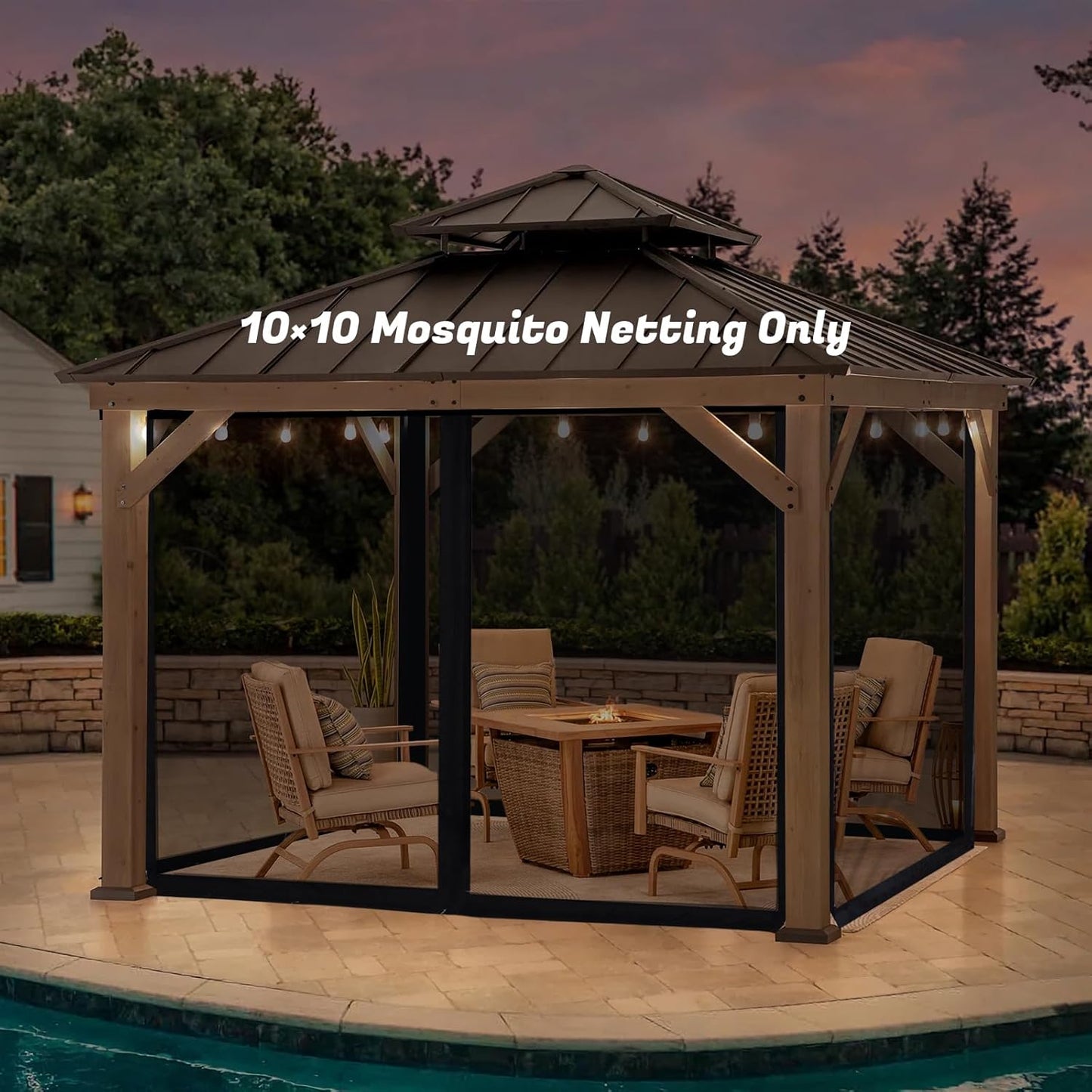 10'x10' Mosquito Netting for Patio with Zipper, Outdoor Replacement Mesh Sidewall Netting for Porch/Patio/Canopy/Gazebo (Mosquito Netting Only, Black)