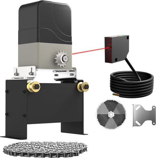 Blütezeit 1100lb Sliding Gate Opener with 40ft Visible Red Beam Photoelectric Sensor | Chain Drive Motor with 2 Remotes, 16.4ft Chains & Reflector Switch