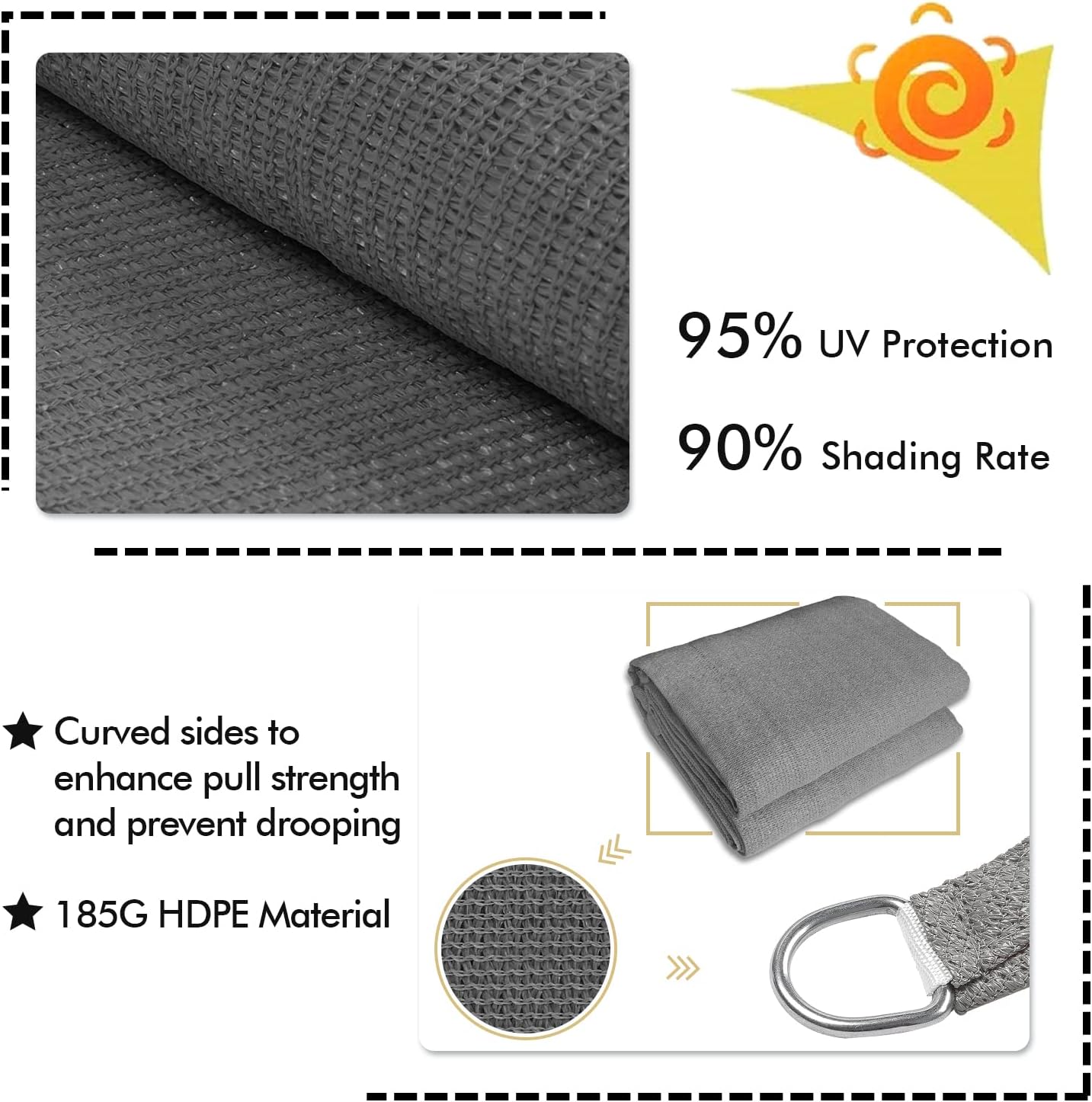 KANAGAWA 10'X24' Dark Gray Custom Size Sun Shade Sail Rectangle UV Block Canopy Cover for Patio Backyard Lawn Garden Outdoor (Customized Available)