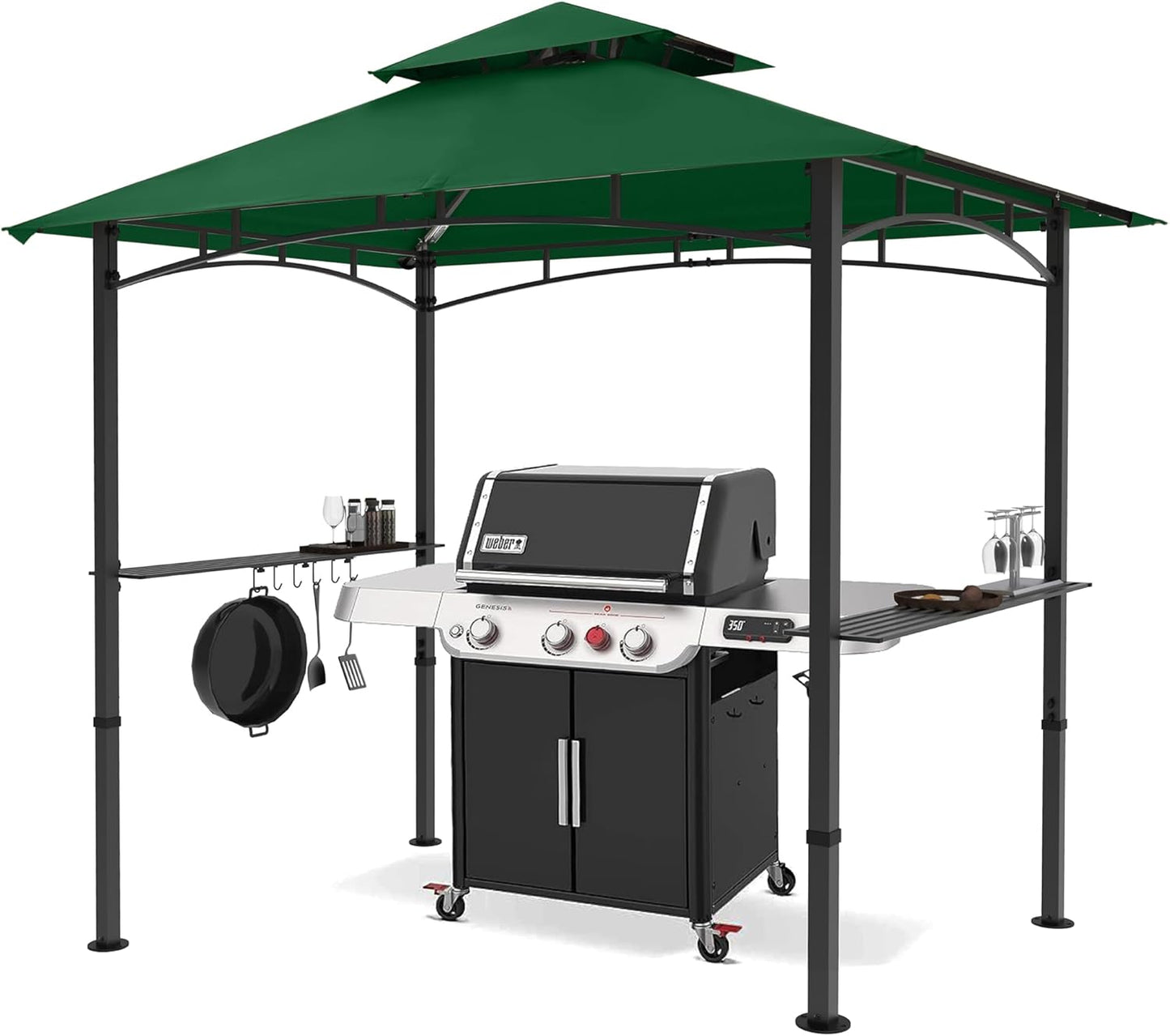 MASTERCANOPY 8 x 5 Grill Gazebo Outdoor BBQ Gazebo Canopy with 2 LED Lights (Forest Green)