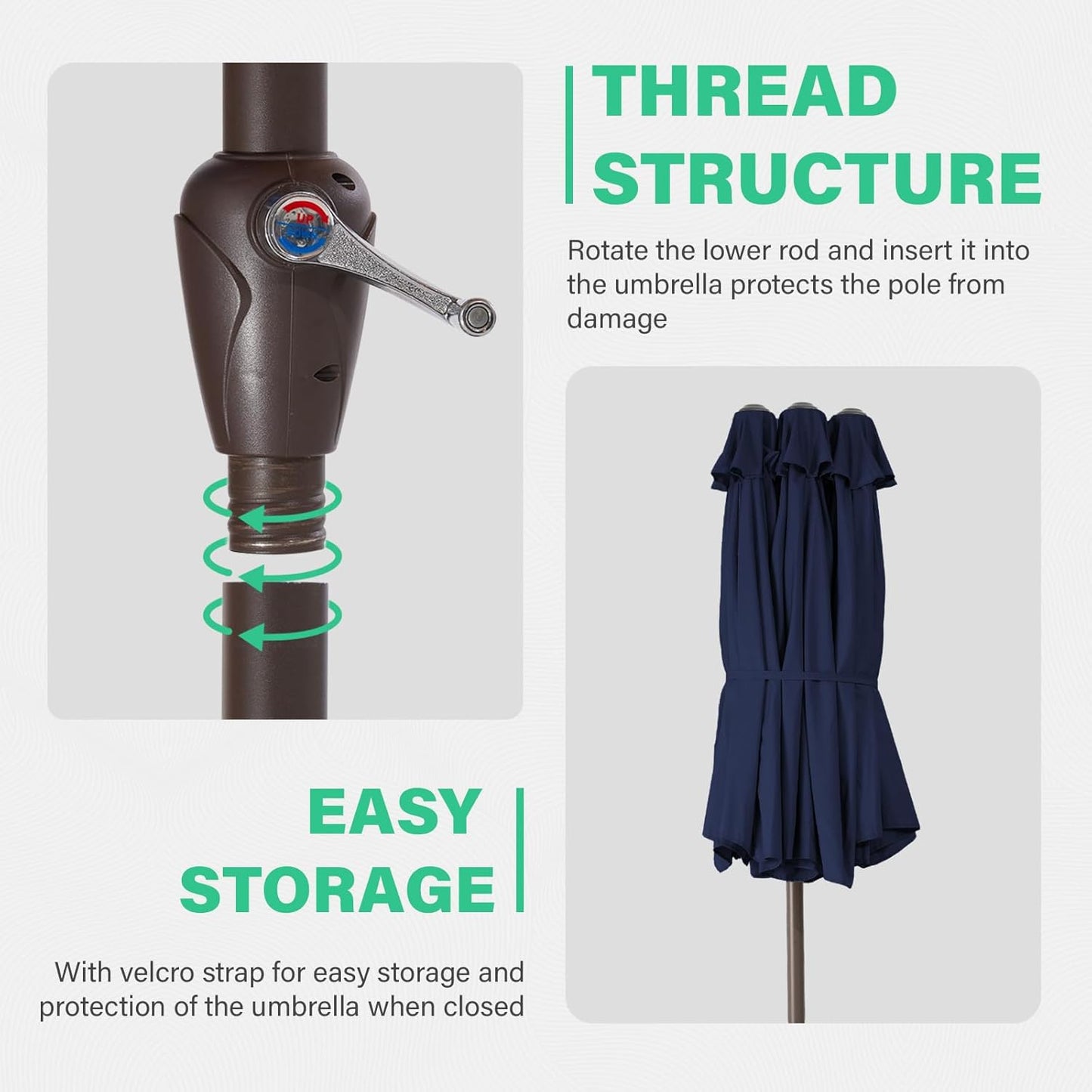 JEAREY 15FT Patio Umbrella Large Outdoor Umbrella Extra Double-Sided Market Umbrella with Crank Handle for Garden, Deck, Backyard and Pool, Navy