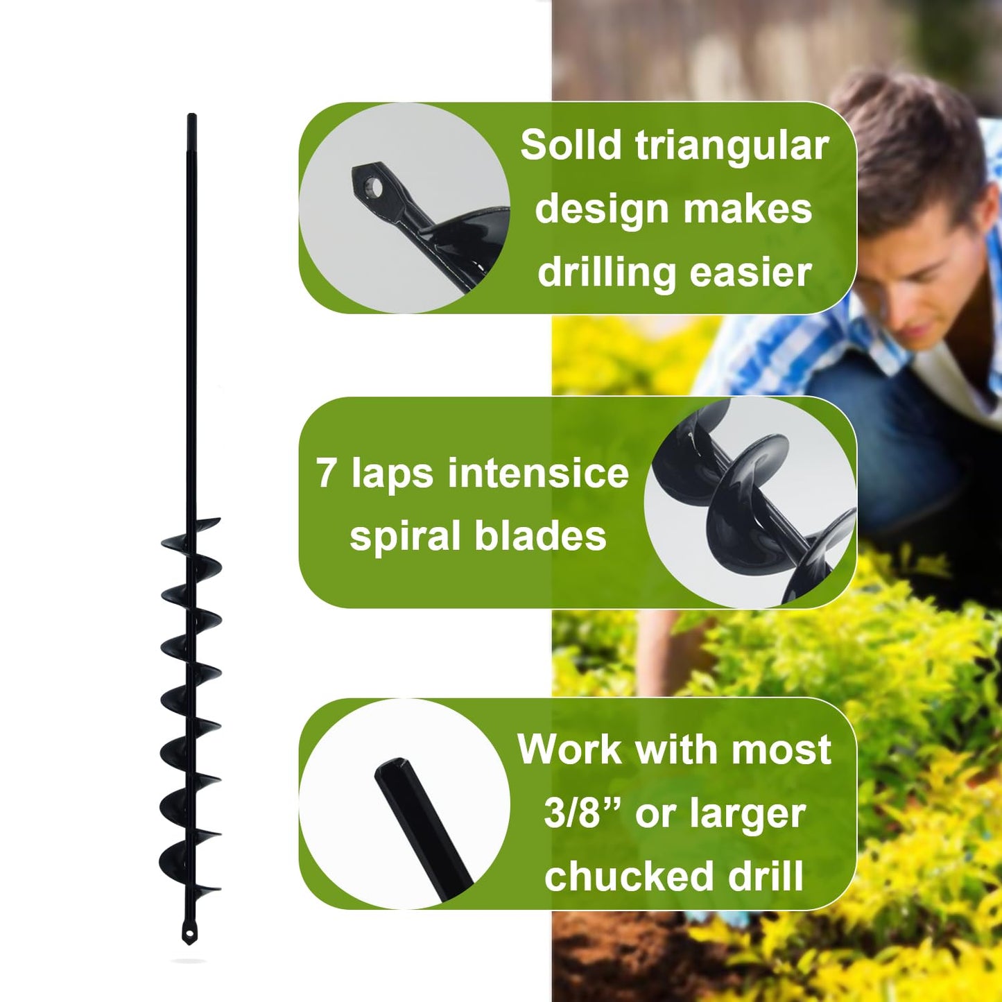 32" x 2" Extended Length Auger Drill Bit for Planting Bulb & Bedding Plant Auger, Garden Plant Auger, No Need to Squat Post Hole Digger for 3/8" Hex Drive Drill, Earth Auger Bulb Planter Tool