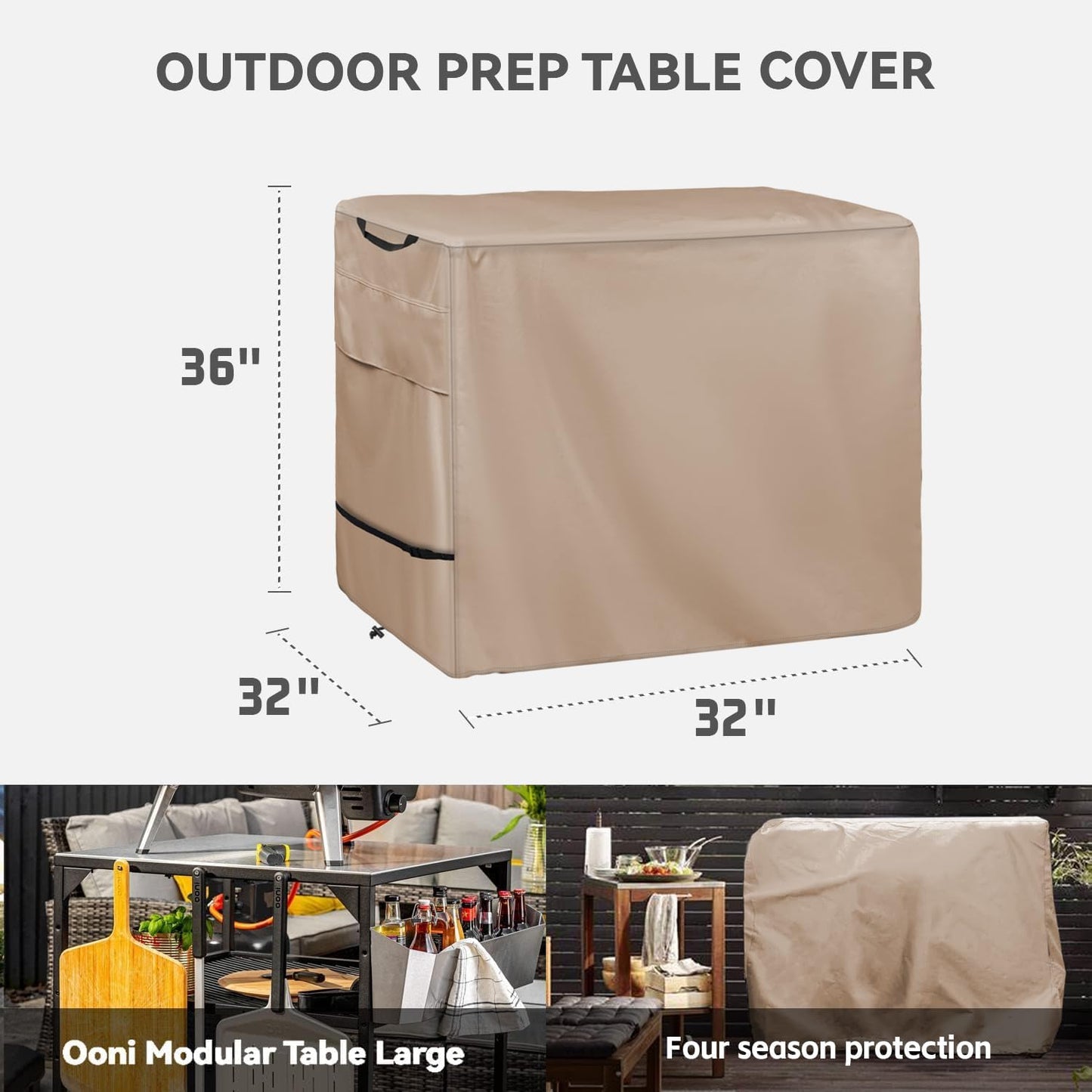 Outdoor Pizza Oven Table Cover - Heavy Duty Waterproof Cover for Ooni Large Table,Khaki
