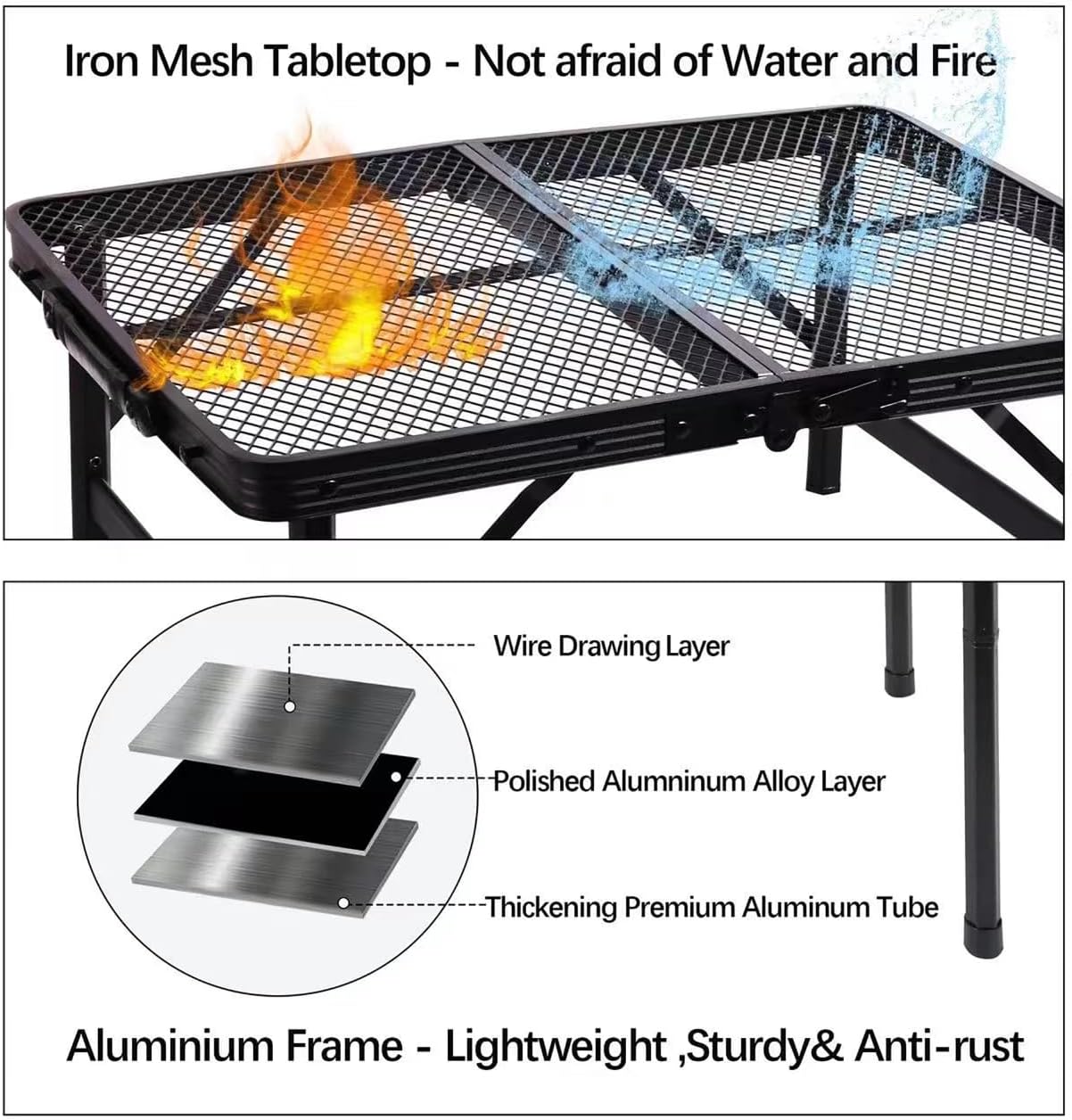 23”L×15”W×22”H Small Metal Folding Table, Camping Grill BBQ Side Table for Outdoor Garden Patio Yard- Portable Lightweight, Compact Grill Stand