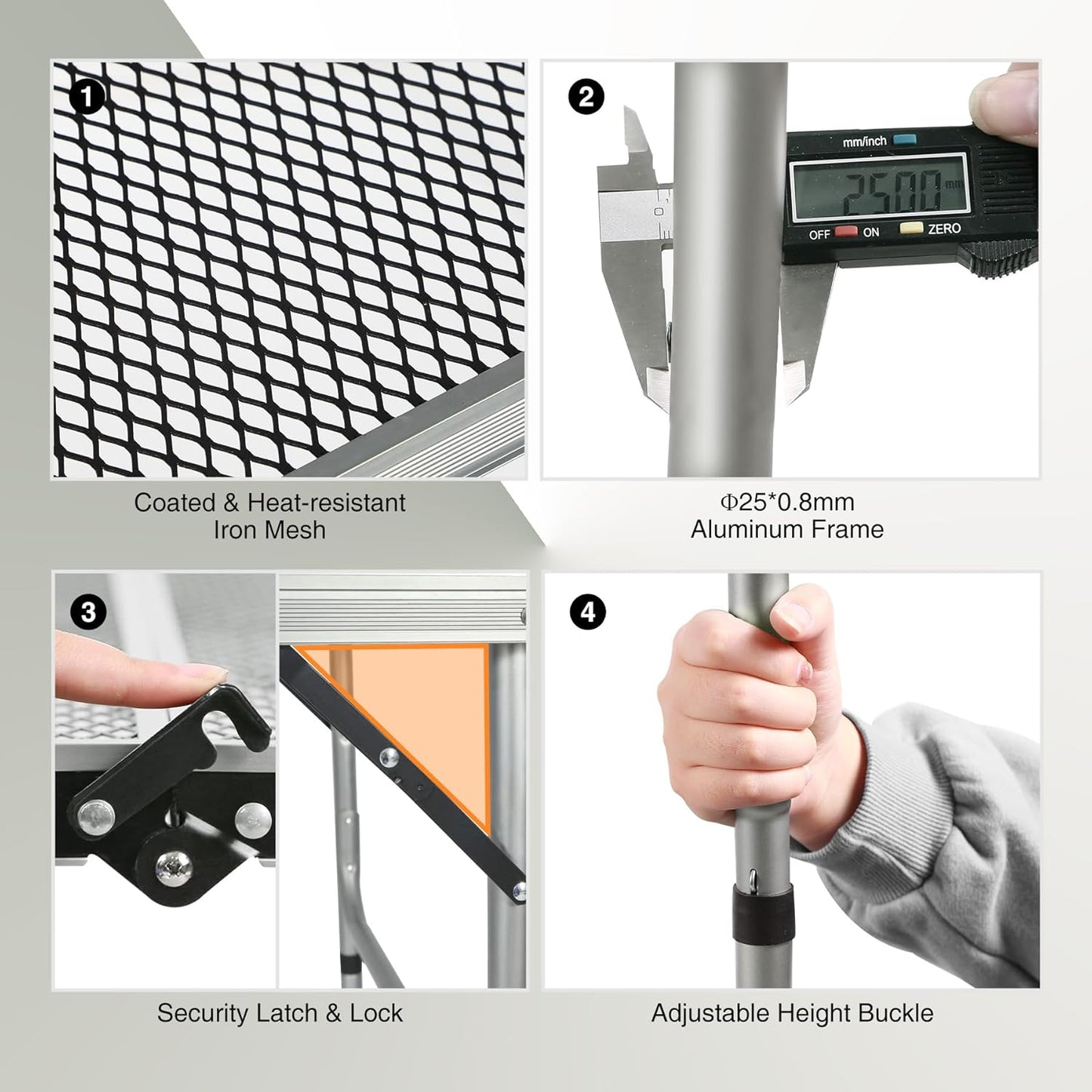 REDCAMP 36x24 Folding Grill Table for Outside, Lightweight Portable Metal Aluminum Outdoor Grill Table with Adjustable Height Legs, Great for Camping Picnic Cooking BBQ, Silver 3ft