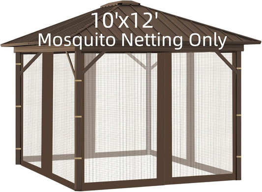 Replacement Gazebo Mosquito Netting 10' x 12',Universal Netting for Canopy Tent,4-Panel with Zipper for Outdoor Patio,Backyard (Mosquito Net Only,Brown)