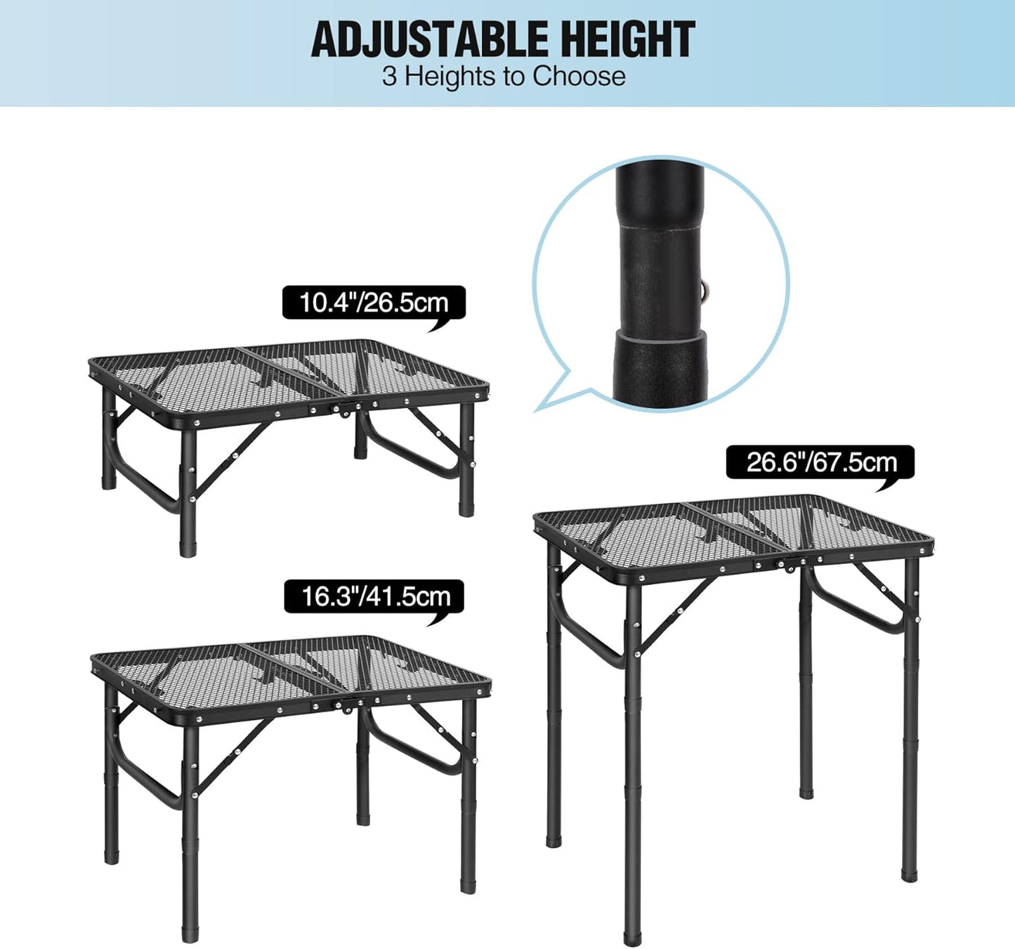 RedSwing Folding Grill Table, Lightweight Height Adjustable Aluminum Table with Mesh Desktop and Mesh Bag for Outdoor Camping Picnic BBQ, Small 2 Feet, Black