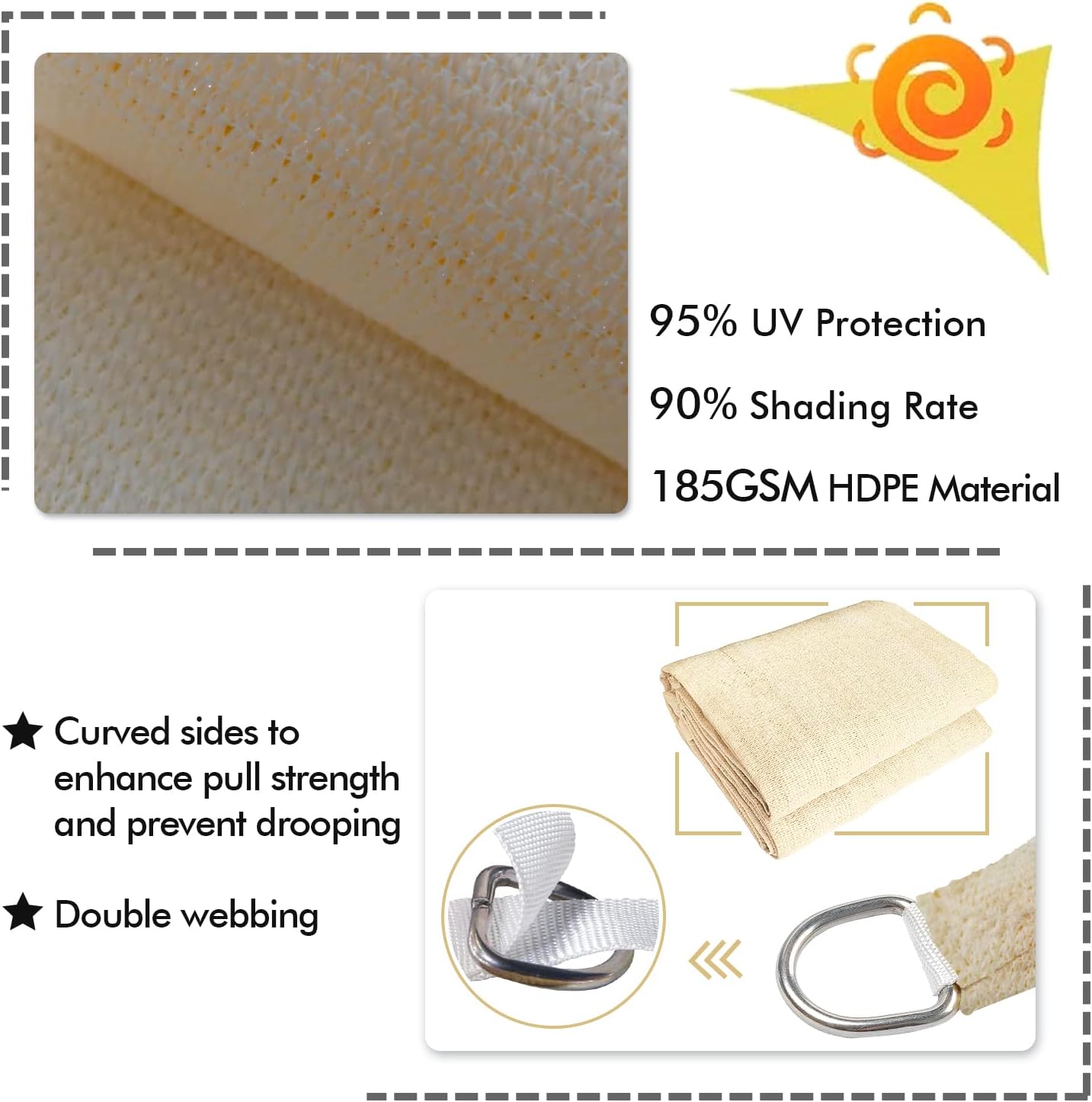 KANAGAWA 14'X14' Cream Custom Size Sun Shade Sail Square UV Block Canopy Cover for Patio Backyard Lawn Garden Outdoor (Customized Available)