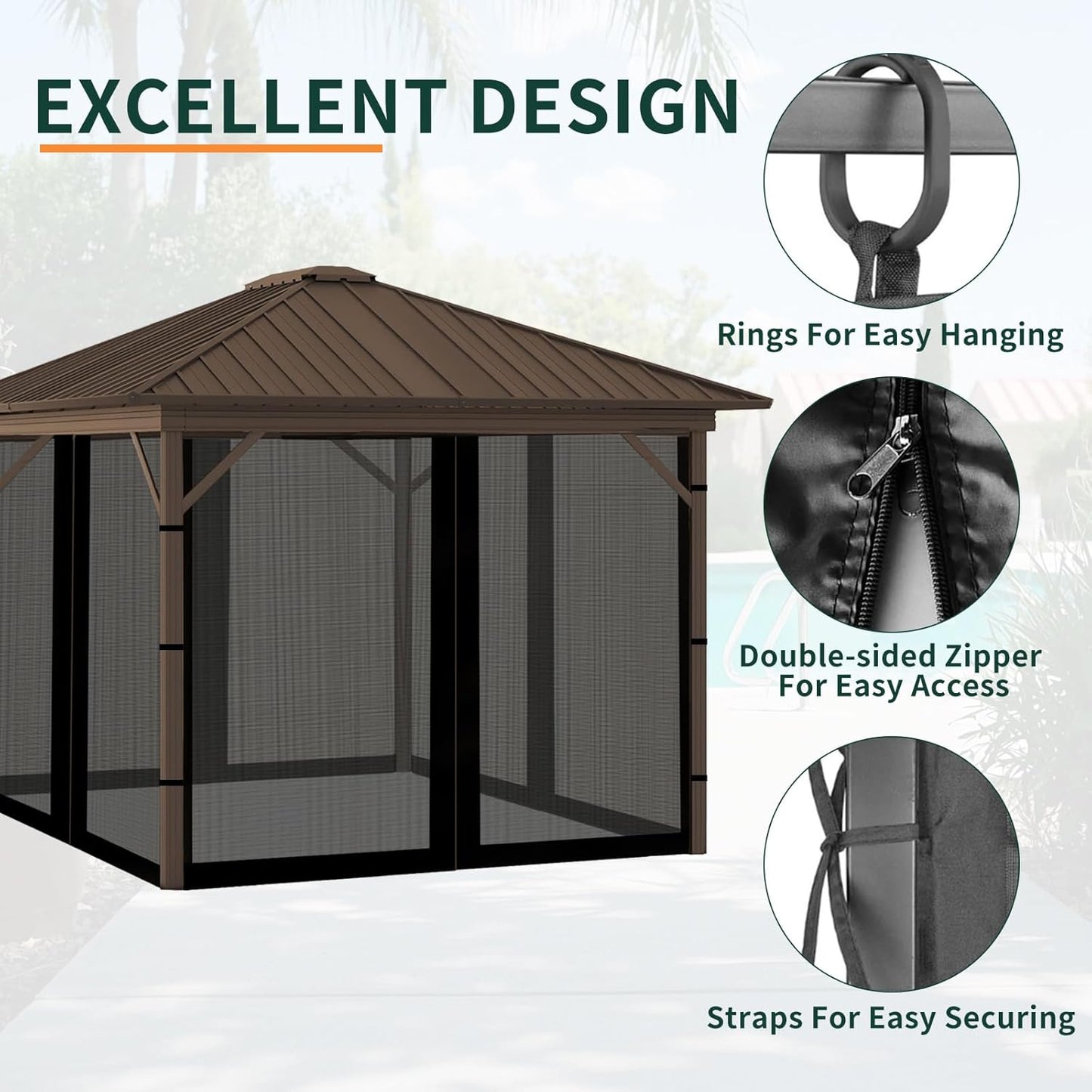 Replacement Gazebo Mosquito Netting 8' x 8',Universal Netting for Canopy Tent,4-Panel with Zipper for Outdoor Patio,Backyard (Mosquito Net Only,Black)