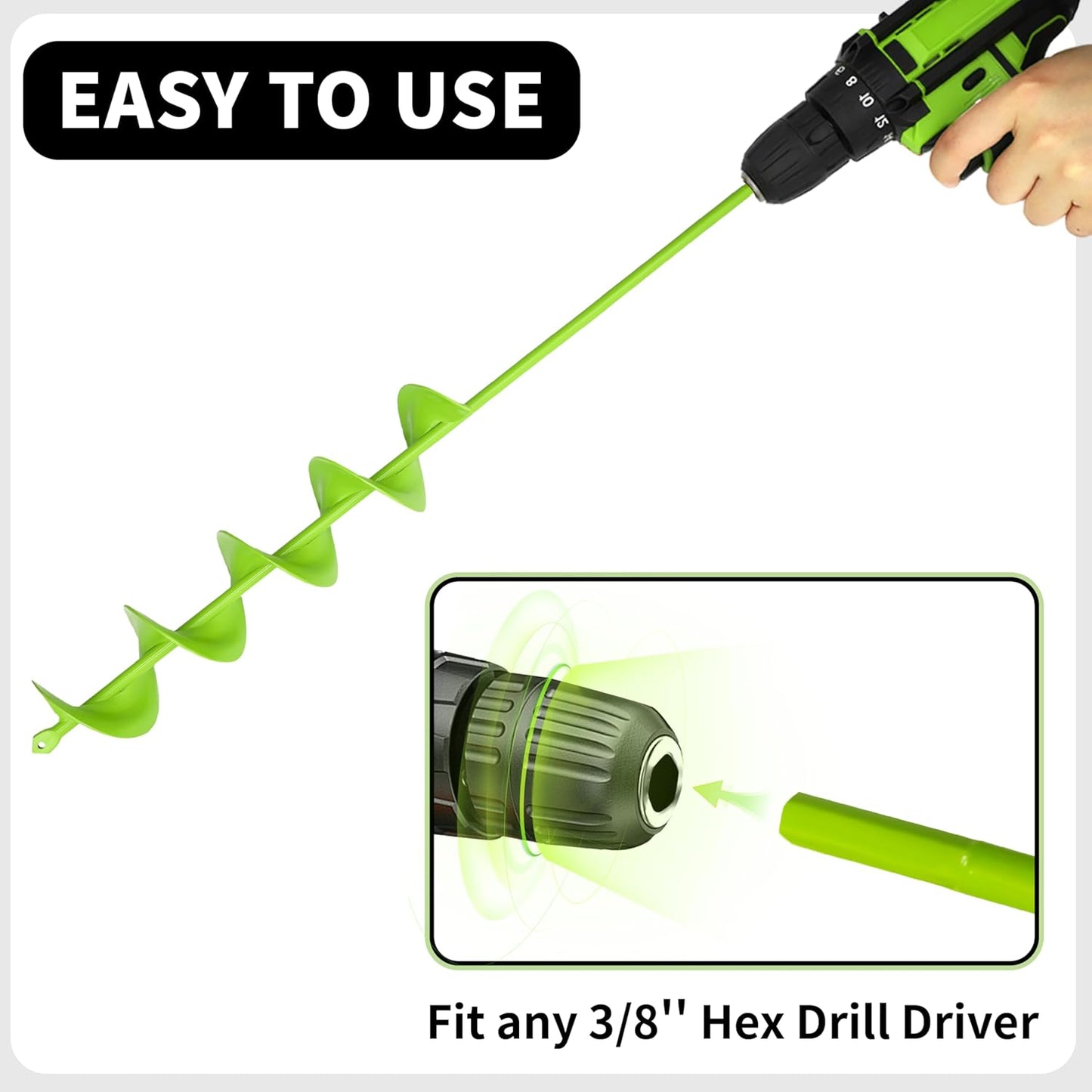 TCBWFY 3x24 Inch Auger Drill Bit for Planting,Easy Planter Garden Auger for Bulbs, Bedding Plants & Post Holes - Compatible with 3/8" Hex Drive