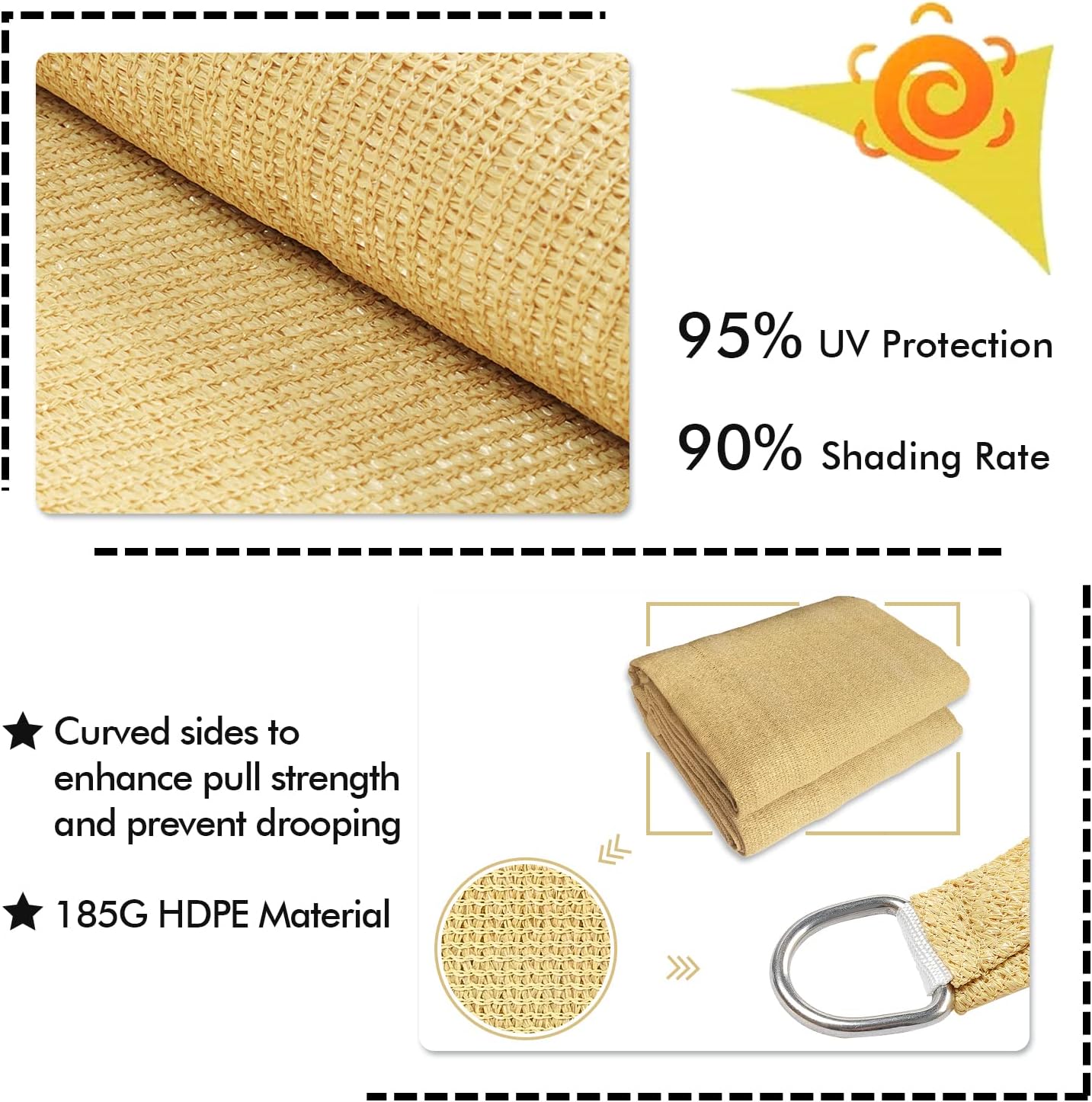 KANAGAWA 12'X14' Sand Custom Size Sun Shade Sail Rectangle UV Block Canopy Cover for Patio Backyard Lawn Garden Outdoor (Customized Available)