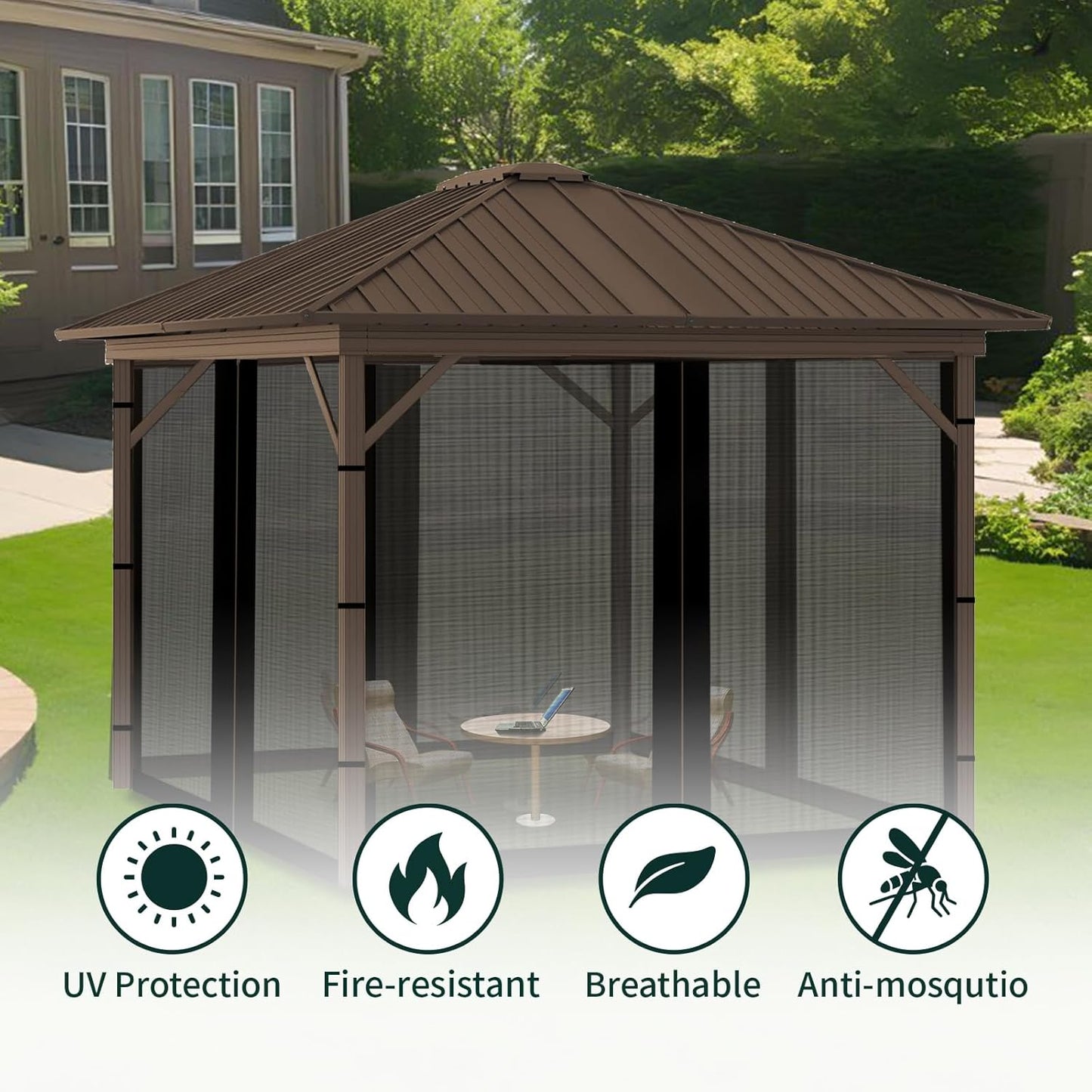 Replacement Gazebo Mosquito Netting 10' x 10',Universal Netting for Canopy Tent,4-Panel with Zipper for Outdoor Patio,Backyard (Mosquito Net Only,Black)