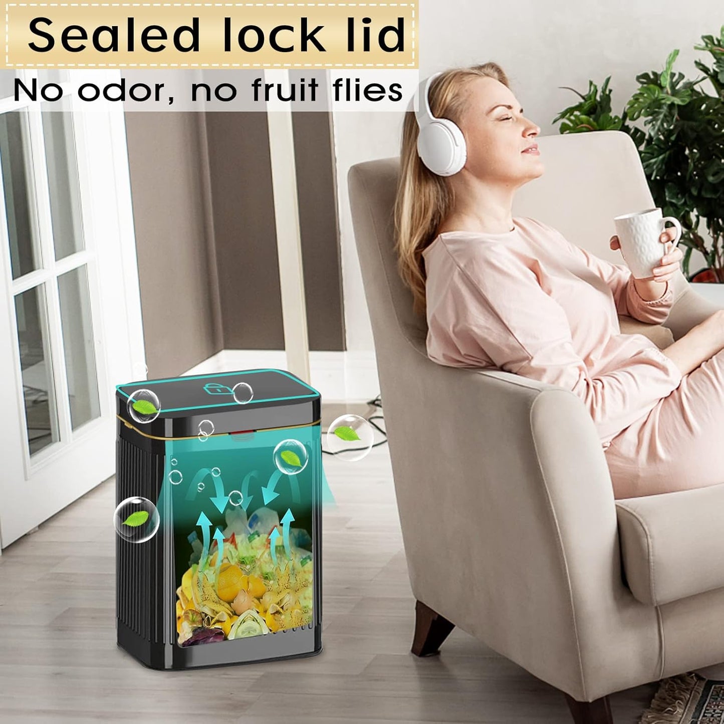 GloDeals Kitchen Hanging Trash Can with Lid, 2.1Gal/ 8L Stainless Steel Trash Can Compost Bin Counter Top, Wall-Mount Indoor Kitchen Trash Bin for Cabinet, Under Sink, Bathroom (Black)