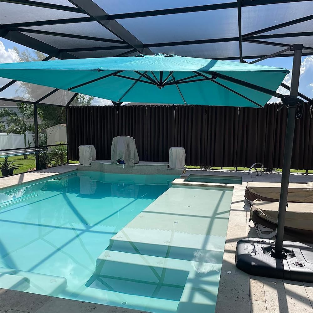 PURPLE LEAF 9 Feet Patio Umbrella Outdoor Cantilever Square Umbrella Aluminum Offset Umbrella with 360-degree Rotation for Garden Deck Pool Patio, Turquoise Blue