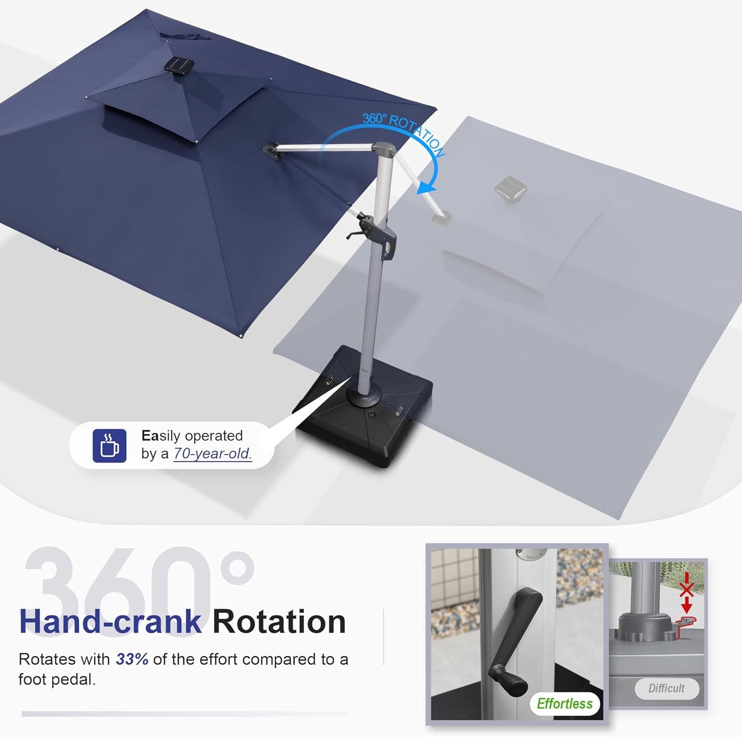 PURPLE LEAF 9' X 12' Double Top Deluxe Solar Powered LED Rectangle Patio Umbrella Offset Hanging Umbrella Outdoor Market Umbrella Garden Umbrella,Navy Blue