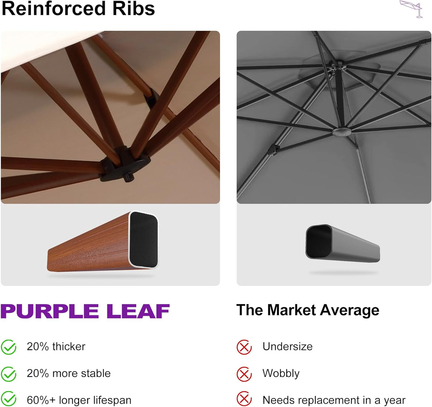 PURPLE LEAF 11ft Patio Umbrella Outdoor Round Umbrellas Large Cantilever Umbrella Windproof Offset Umbrellas Heavy Duty Sun Umbrella for Garden Deck Pool Patio, Beige