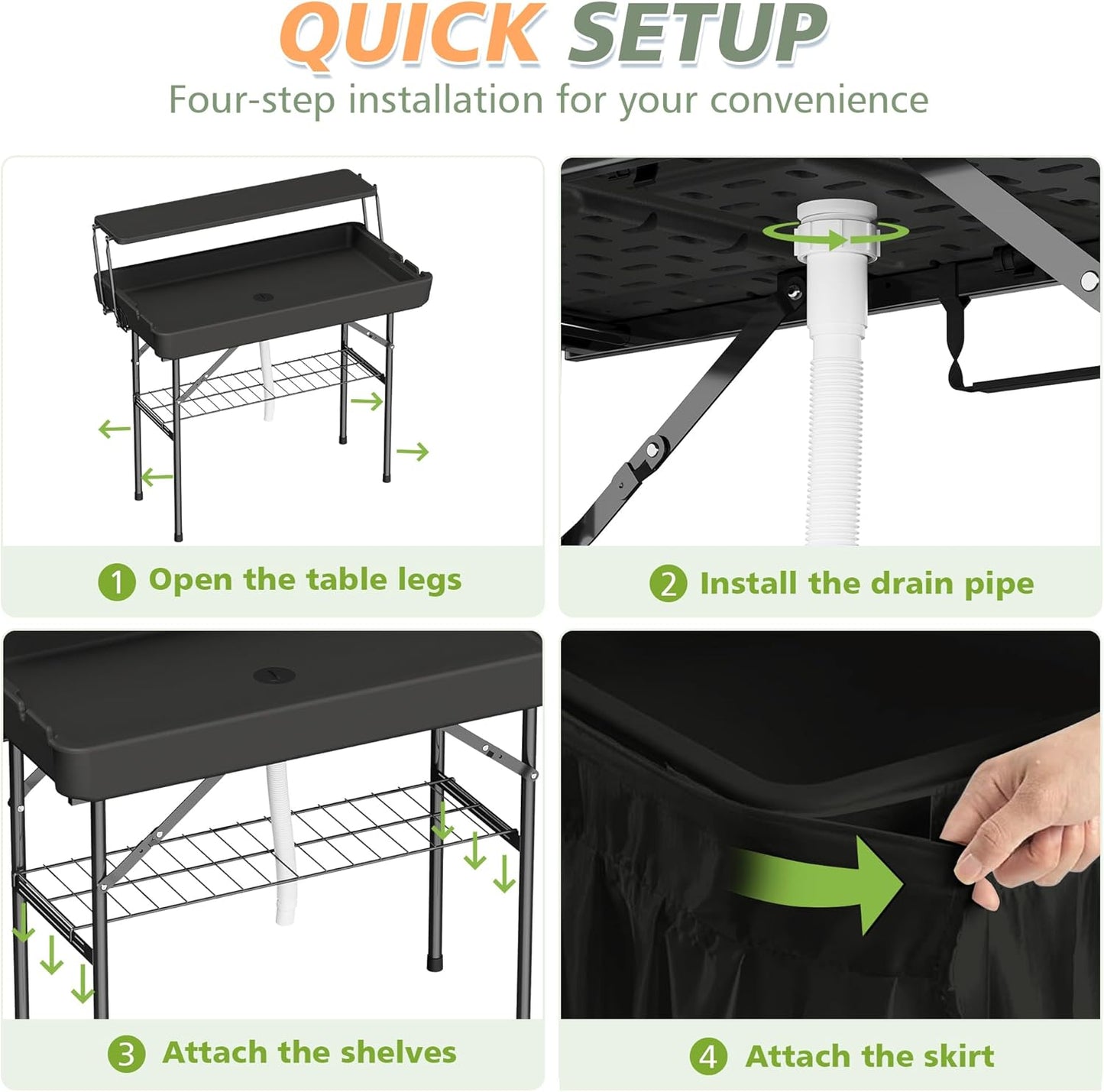 Outdoor Ice Cooler Folding Table with Extra Storage Shelf,Ice Tables for Parties with Drain,Cooler Server for Camping, Picnic, Wedding, BBQ, Black