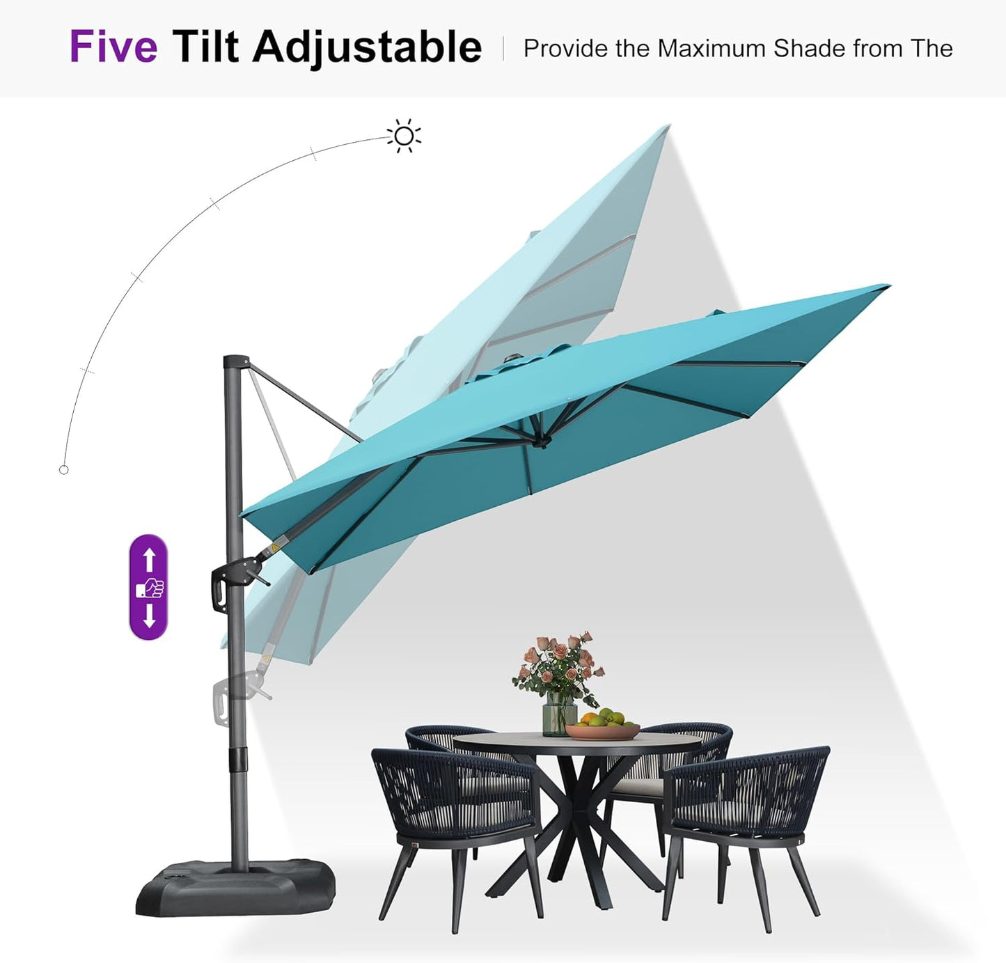 PURPLE LEAF 9 Feet Patio Umbrella Outdoor Cantilever Square Umbrella Aluminum Offset Umbrella with 360-degree Rotation for Garden Deck Pool Patio, Turquoise Blue