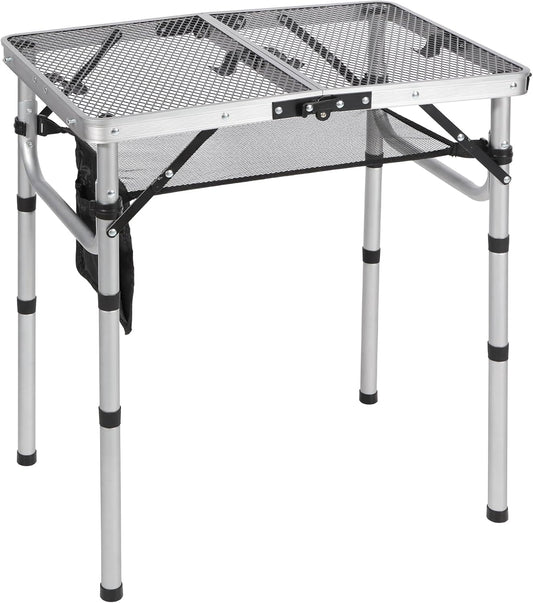 REDCAMP Small Folding Grill Table for Outside, 2Ft Lightweight 4 Height Adjustable Portable Metal Table with Mesh Desktop, Outdoor Table for Camping Picnic Beach and BBQ, Silver