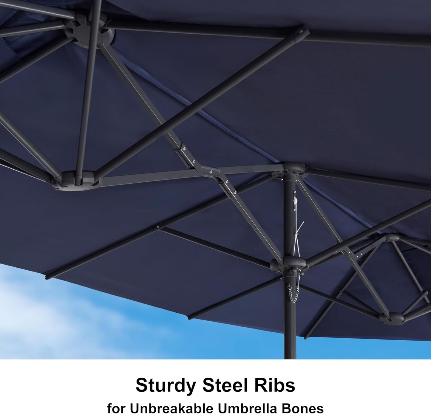 PURPLE LEAF 14ft Patio Market Umbrella Outdoor Double-Sided Umbrella with Base and Crank Rectangle Table Umbrella for Pool Deck Garden, Navy blue