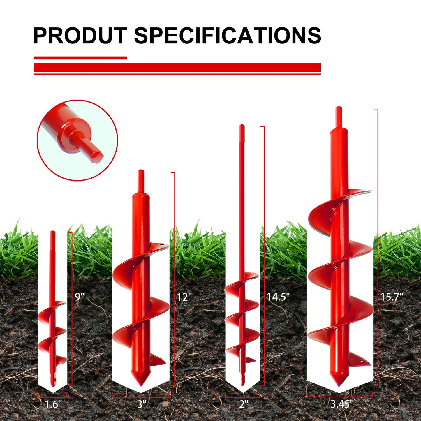 4 Pack Garden Auger Drill Bit for Planting,Ground Soil Earth Spiral Drill Bits for 3/8" Hex Drive Drill, Auger Drill for Bulbs Planting, Hole Digger Flowers,Bedding Digging Plant Rapid Planter Tool